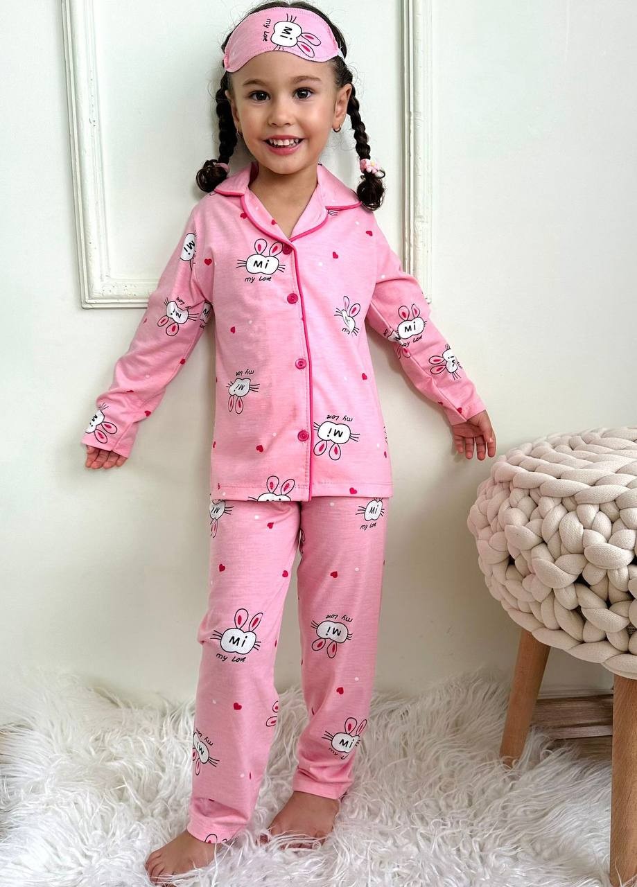 Kız Çocuk Pembe Tavşanlı 3'Lü Pijama Takım