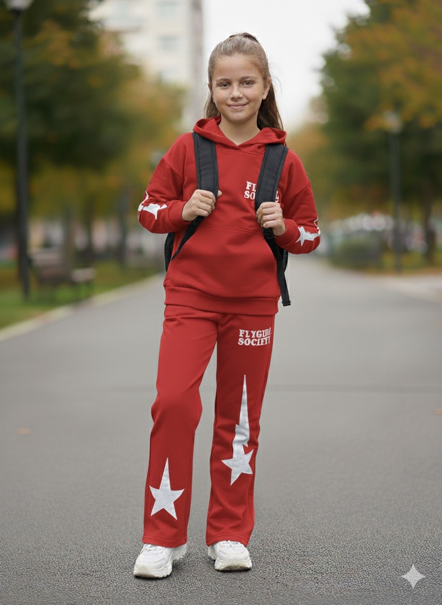 Kız Çocuk Kırmızı Yıldızlı FlyGirl Alt-Üst Takım