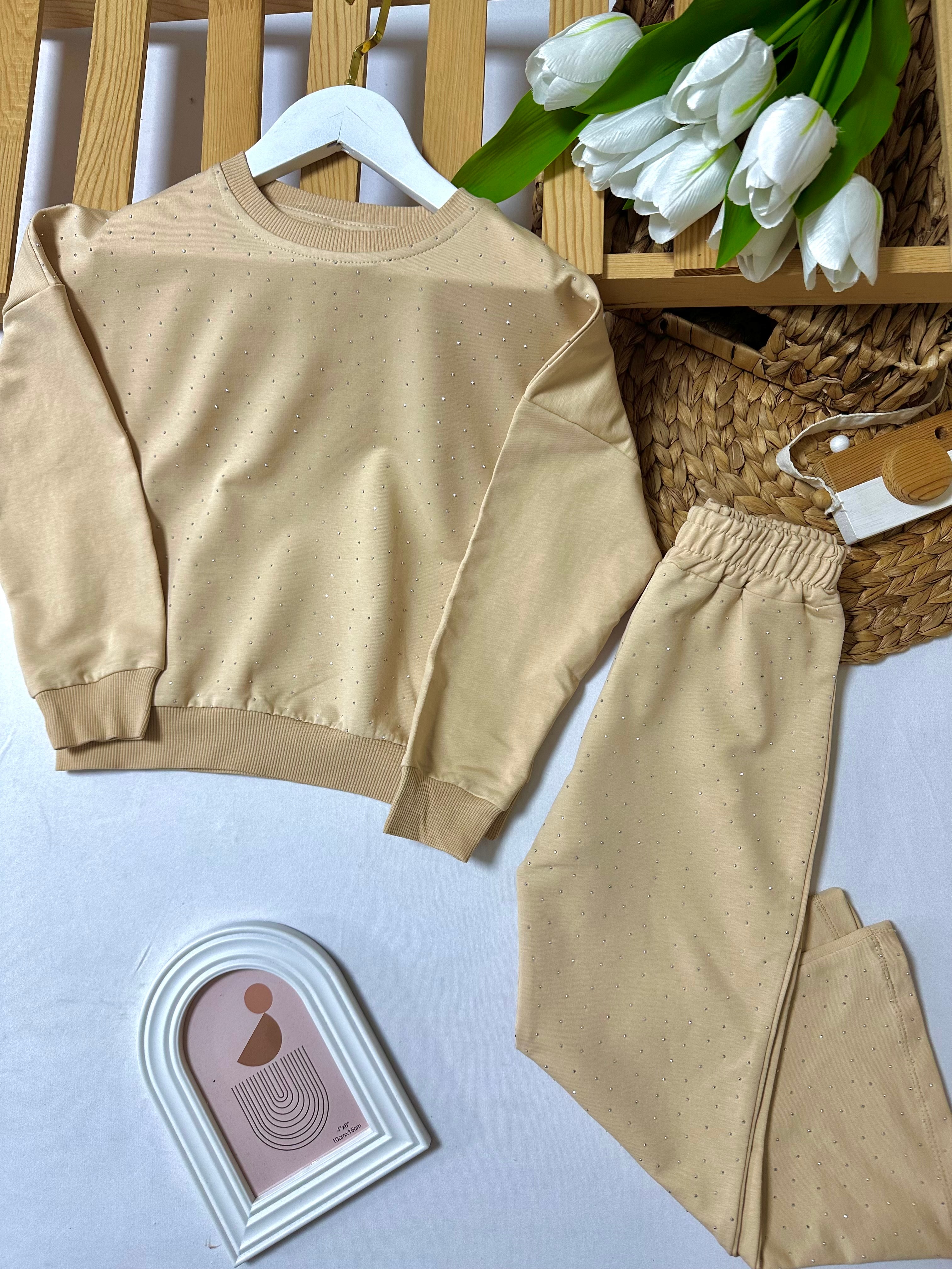 Kız Çocuk Vizon Taşlı Alt-Üst Takım