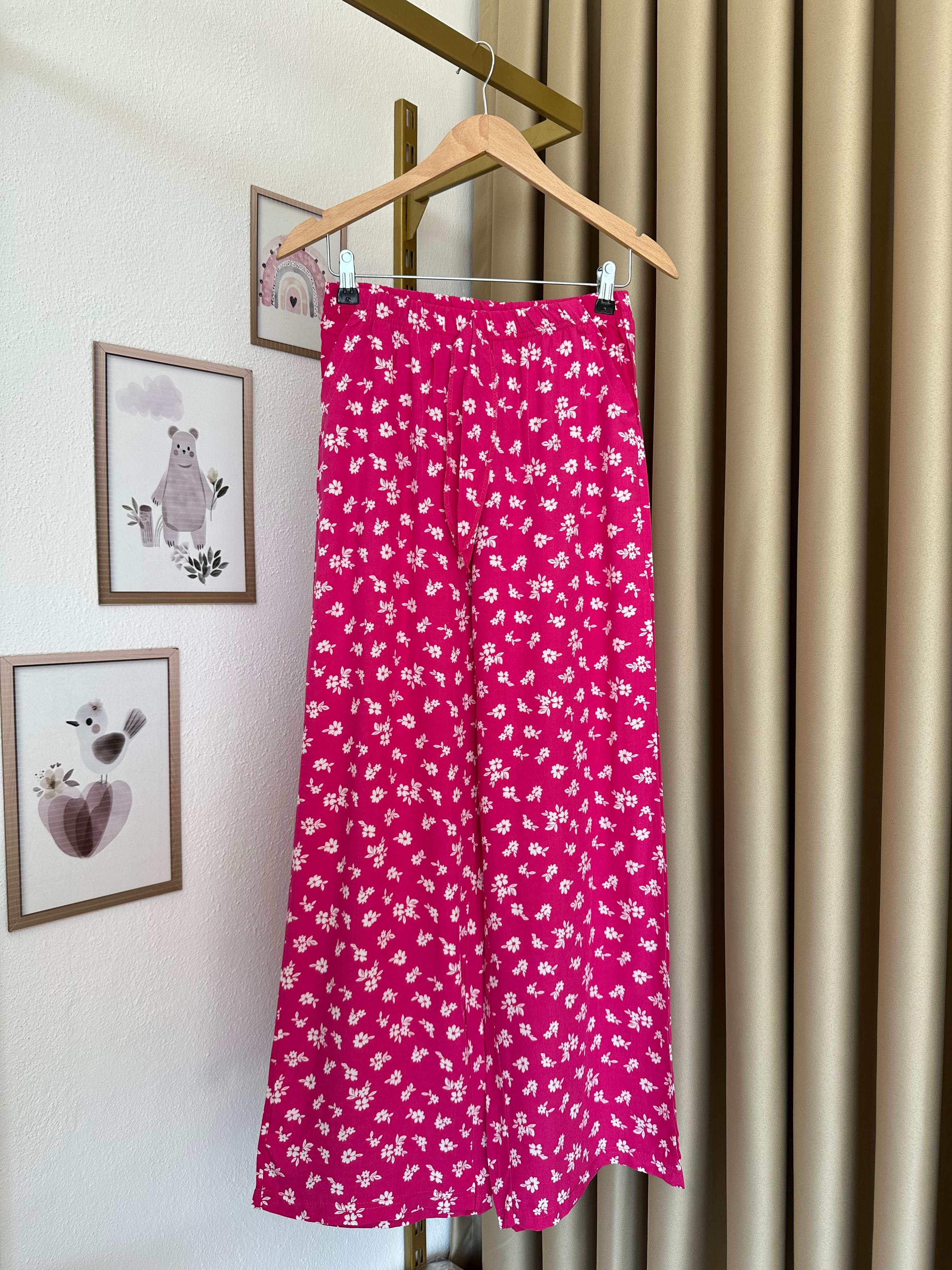 Pembe Desenli Cepli Kadın Tek Alt Pantolon
