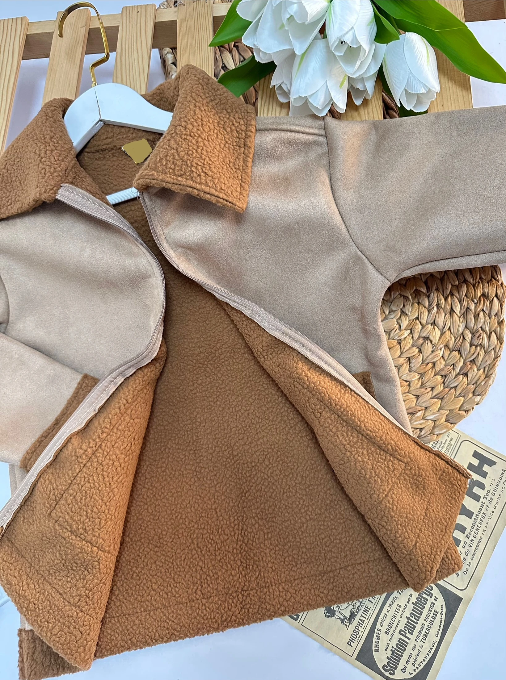 Erkek Çocuk Bej İçi Yünlü Süet Mont