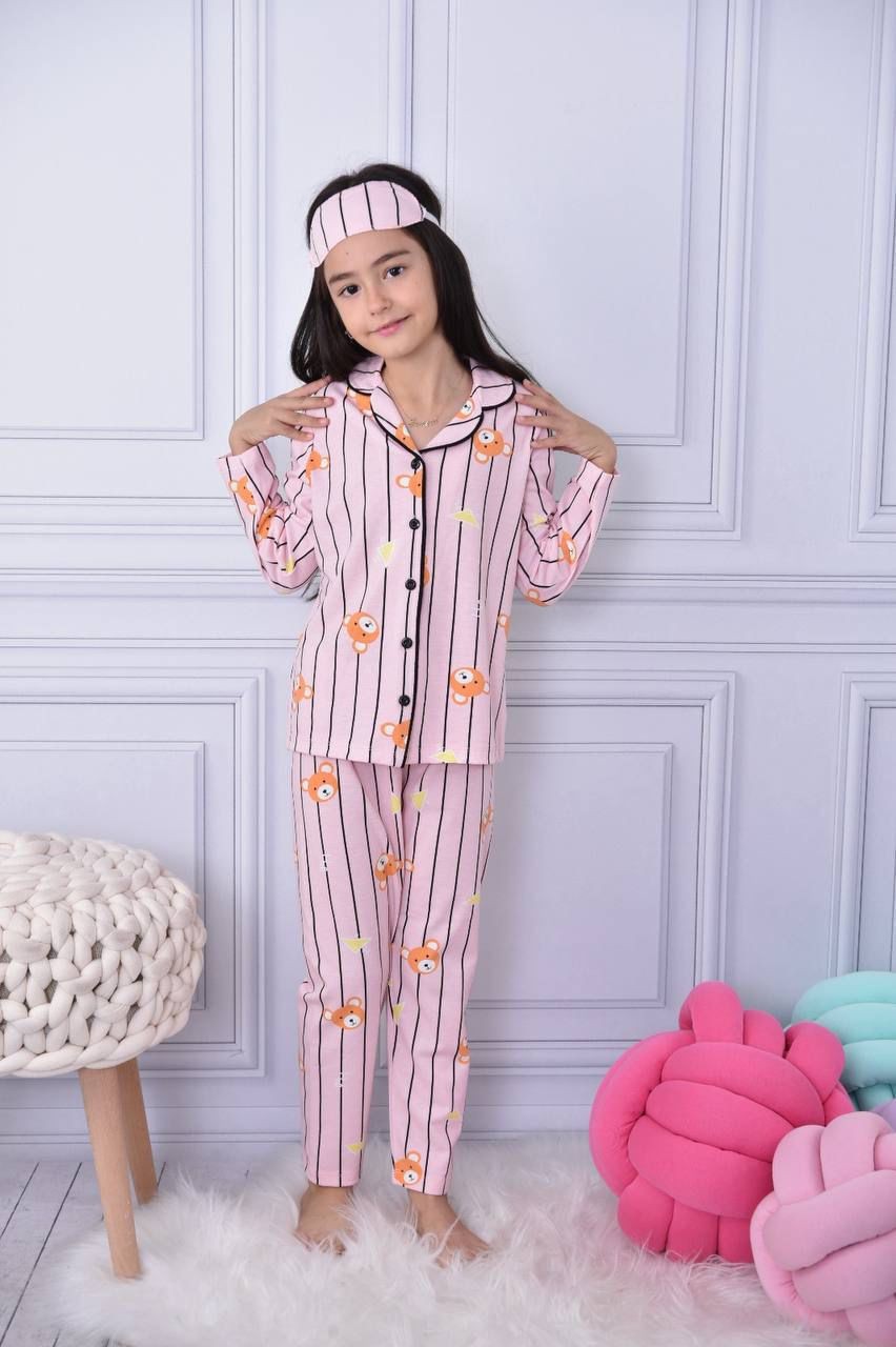 Kız Çocuk Pudra Ayıcıklı 3'Lü Pijama Takım