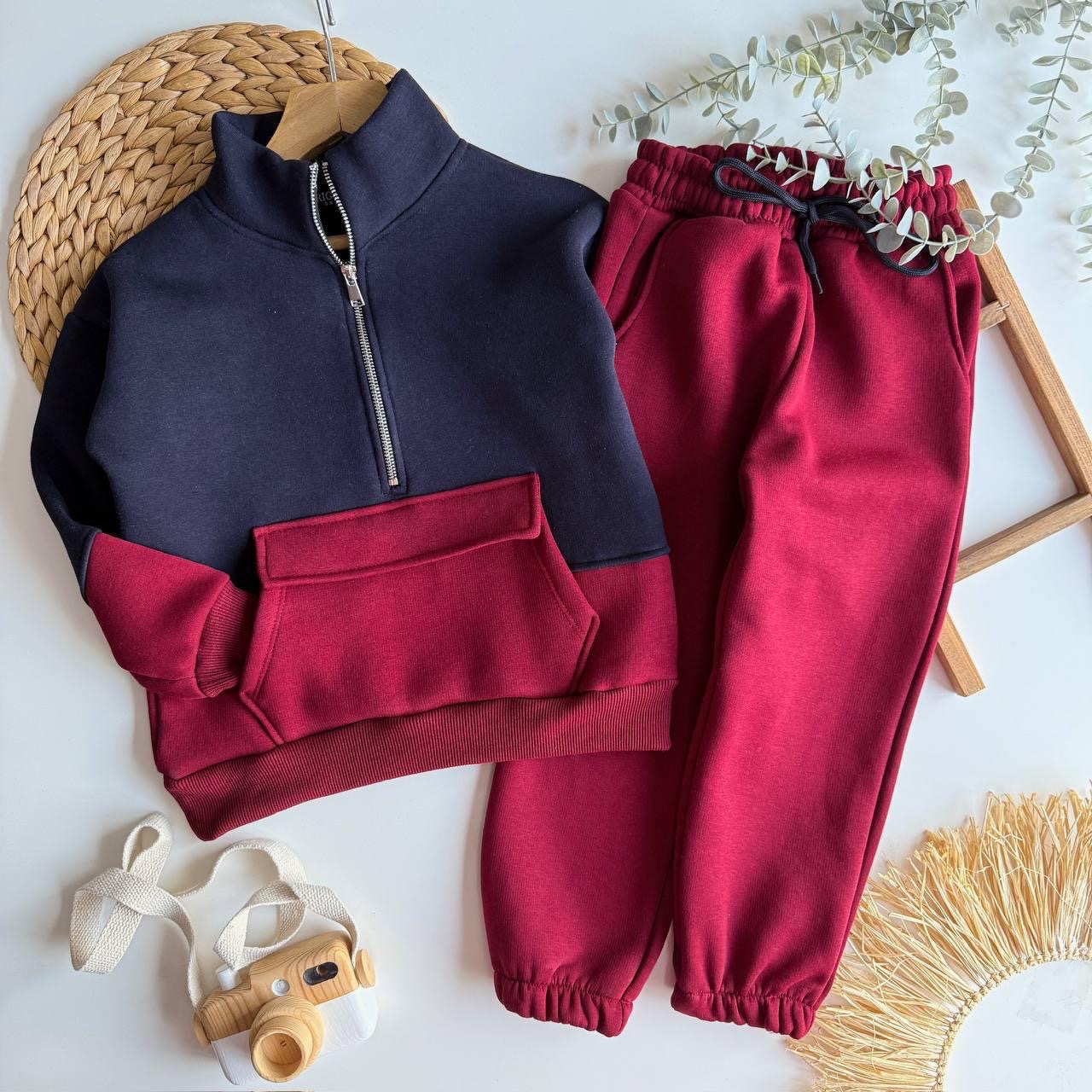 Bordo Lacivert Kanguru Cepli Takım