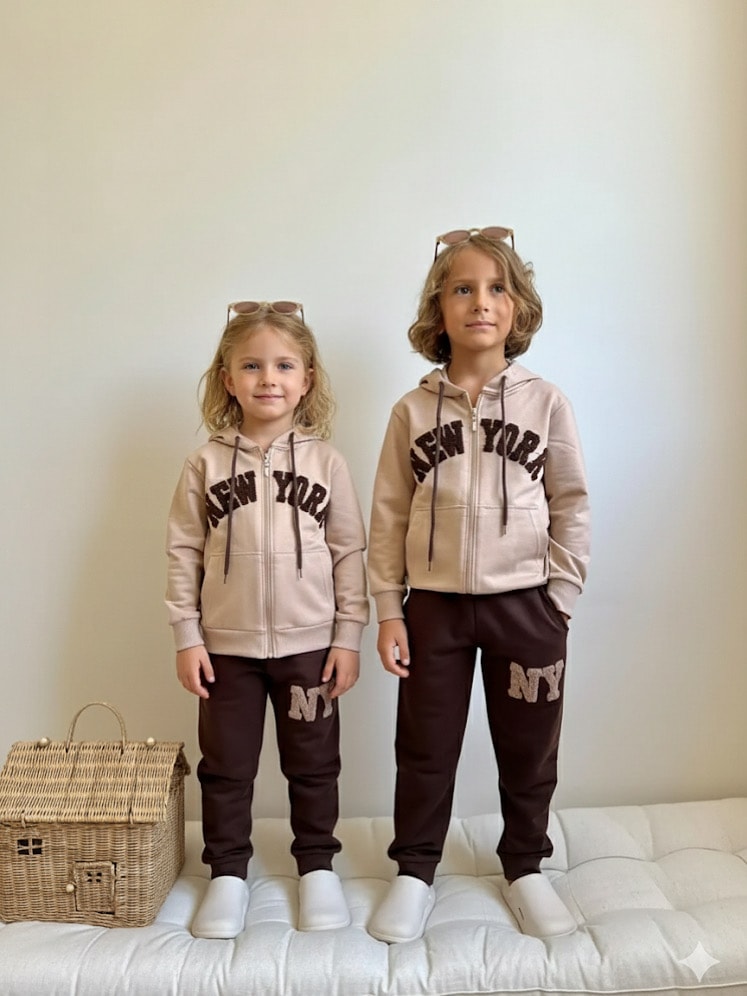 Unisex Kahve New York Fermuarlı Alt-Üst Takım