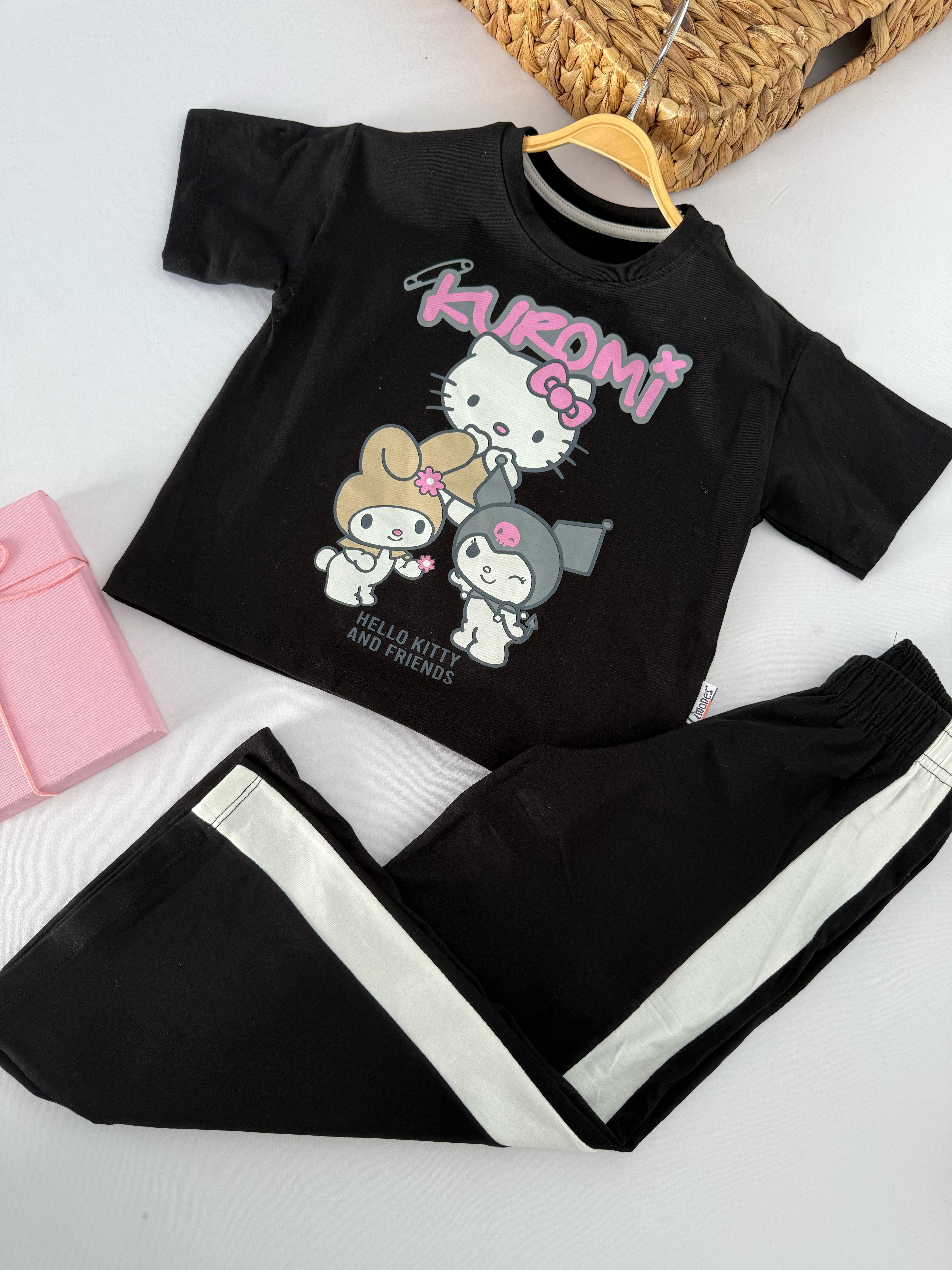 Kız Çocuk Siyah Kuromi Hello Kitty Takım