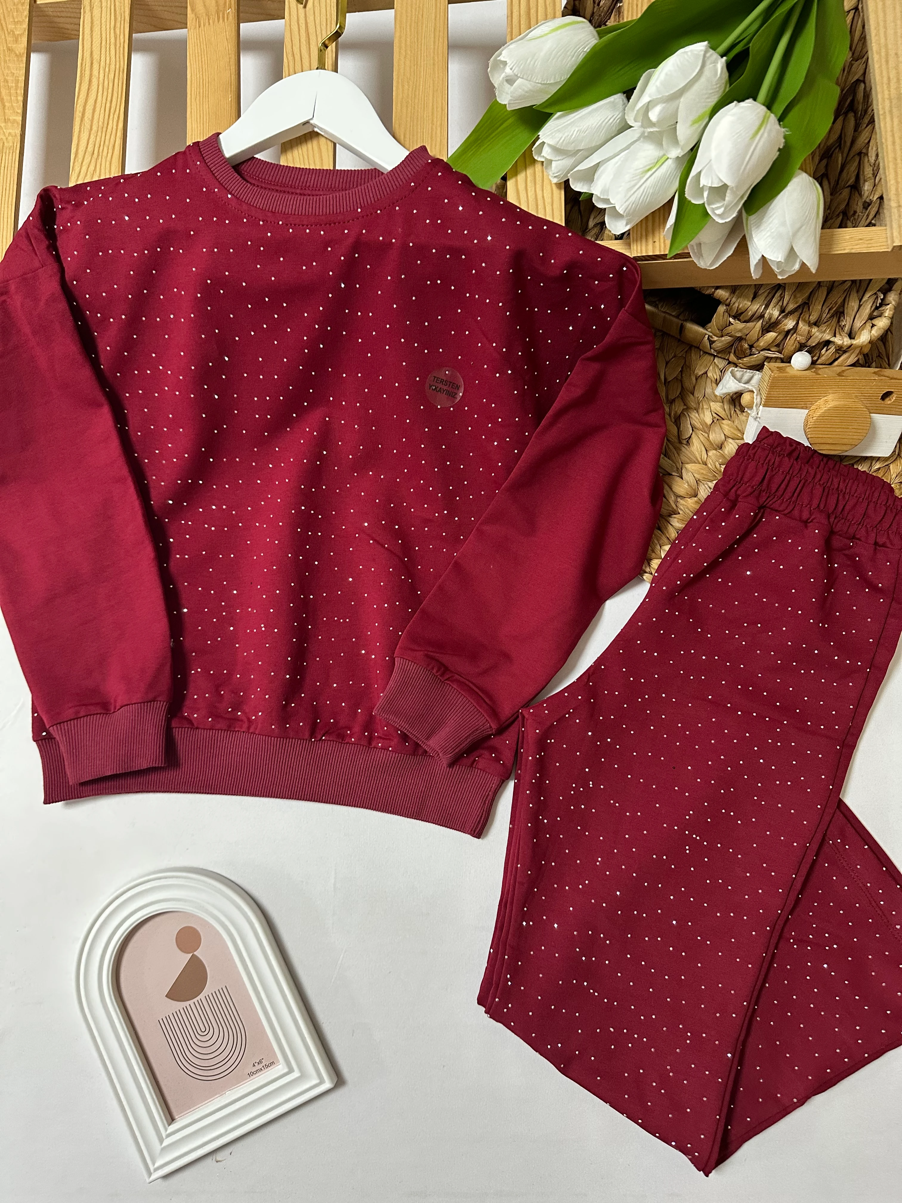 Kız Çocuk Bordo Taşlı Alt-Üst Takım