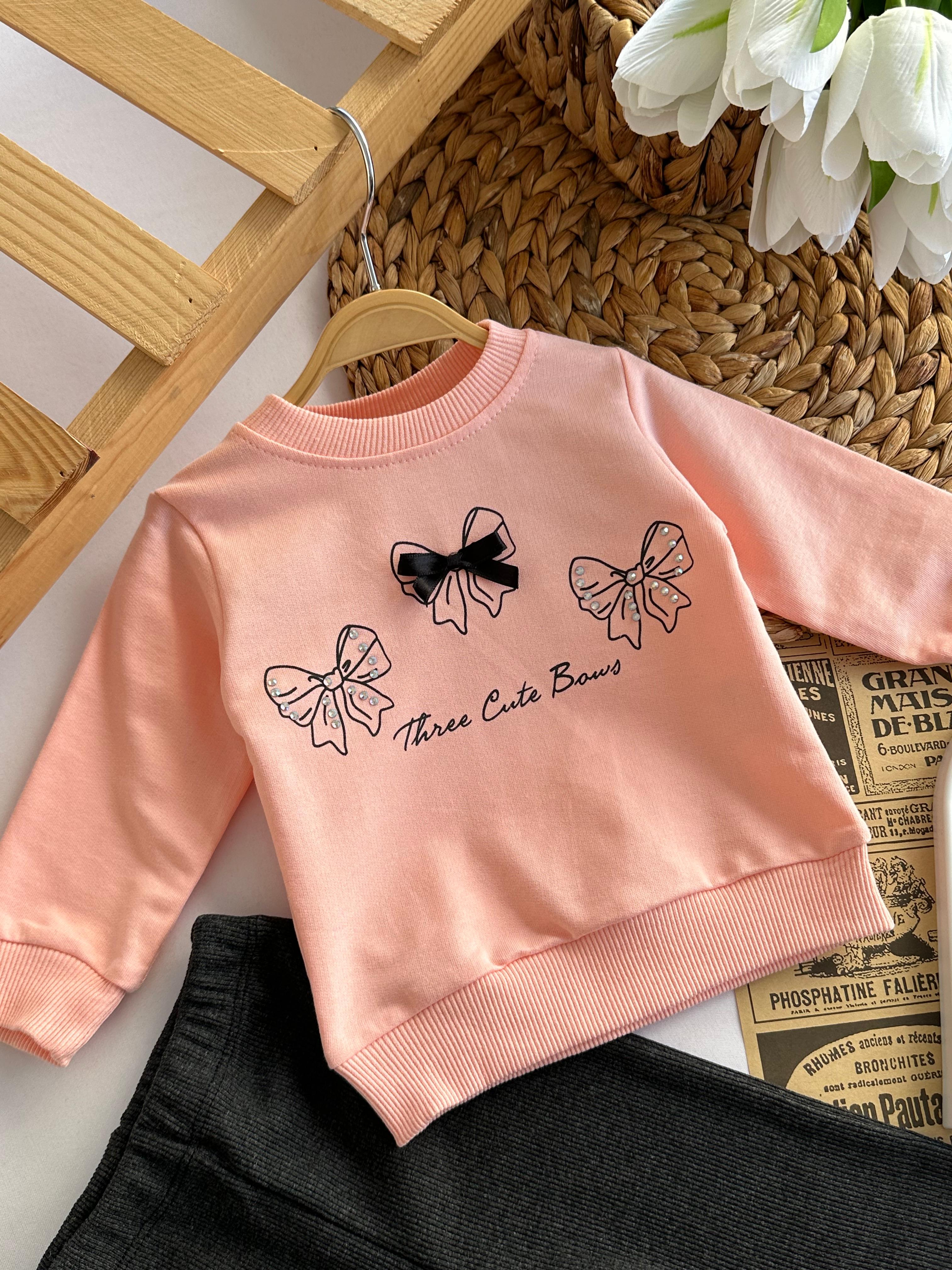 Kız Bebek Somon Fiyonklu Taytlı Takım
