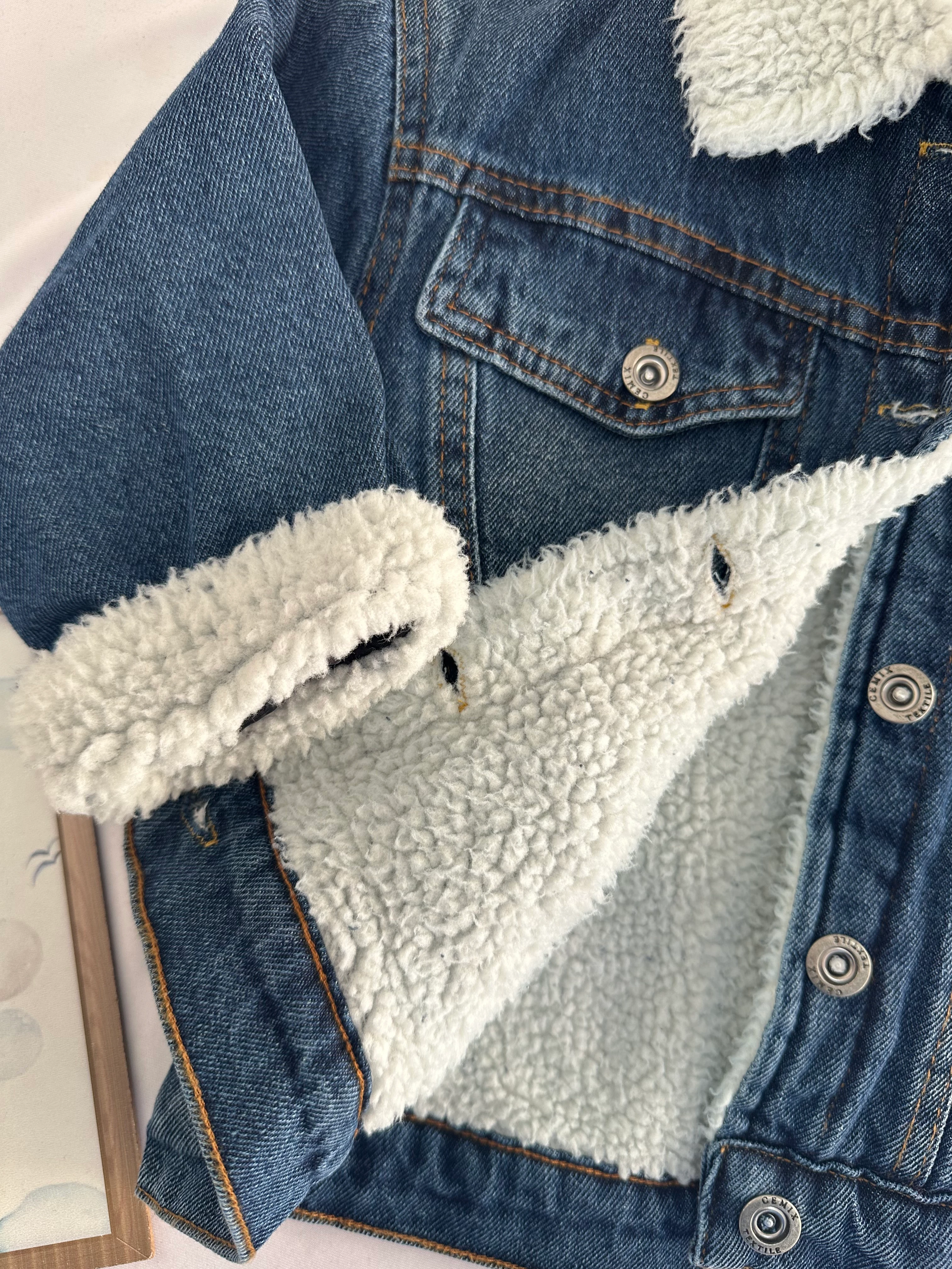 Koyu Mavi  İçi Yünlü Kot Ceket