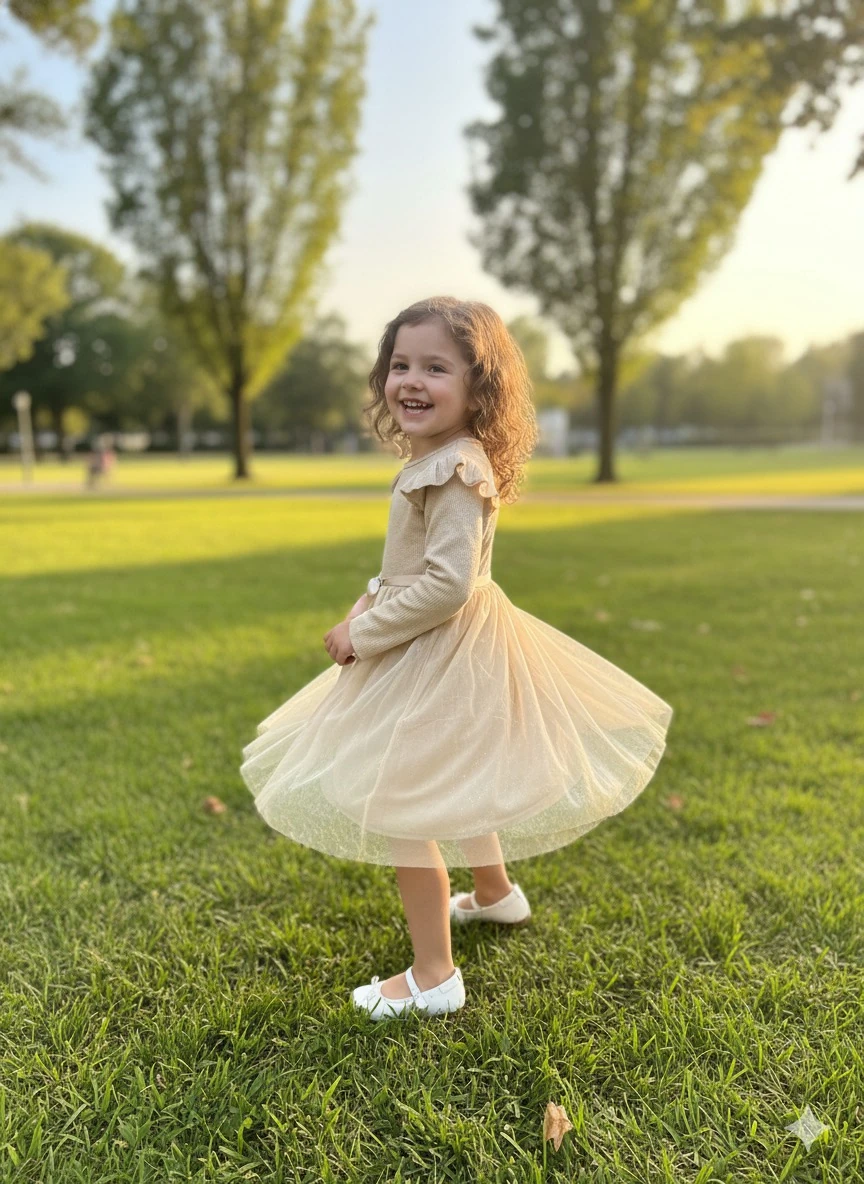 Kız Çocuk Bej Prenses Elbise