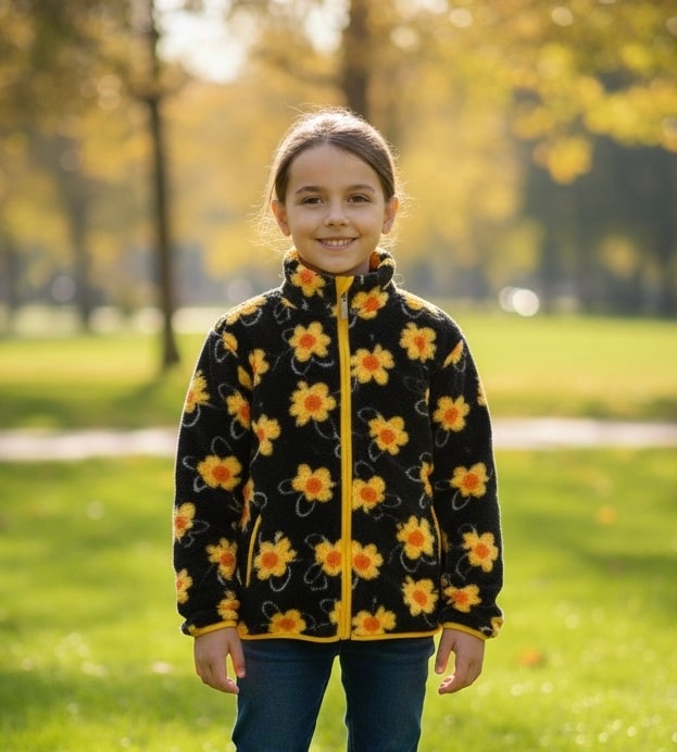 kız Çocuk Sarı Papatyalı Peluş Hırka