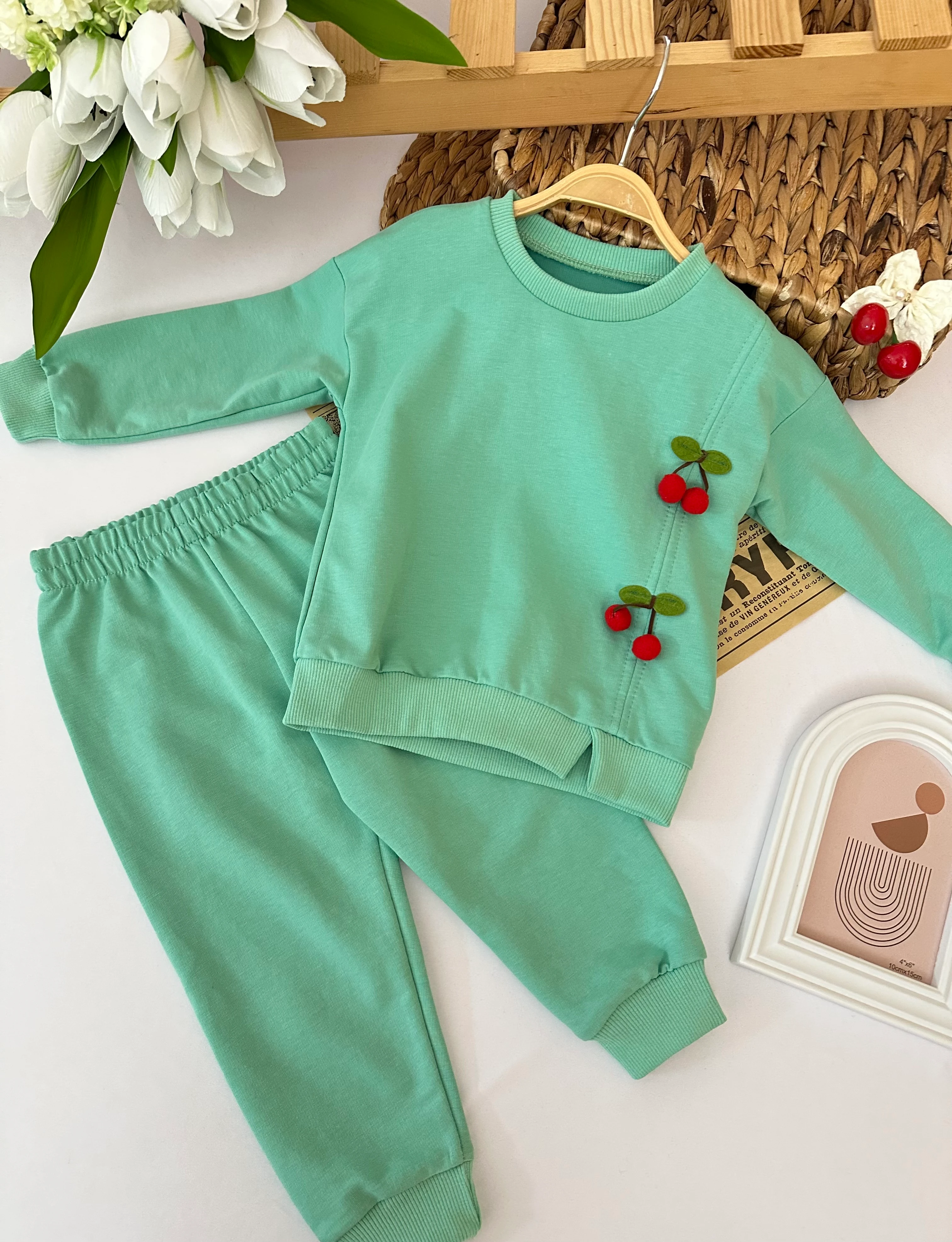 Kız Çocuk Turkuaz Kirazlı 2'li Takım