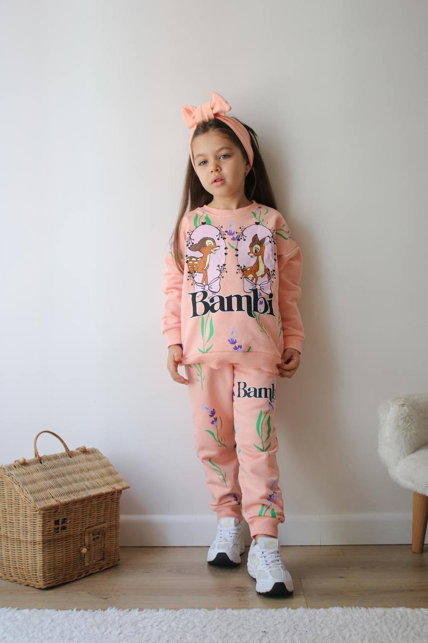 Kız Çocuk Somon Bambi Baskılı Takım