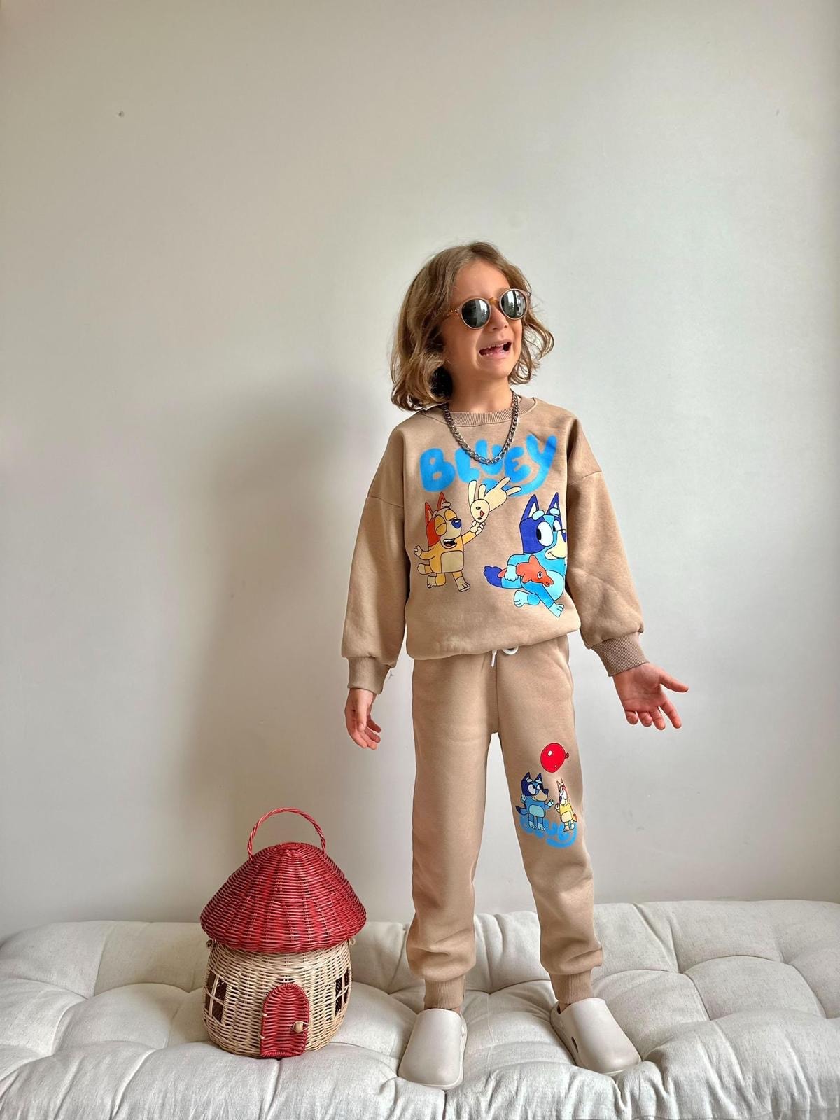 Erkek Çocuk Kahve Bluey Desenli 2'li Takım