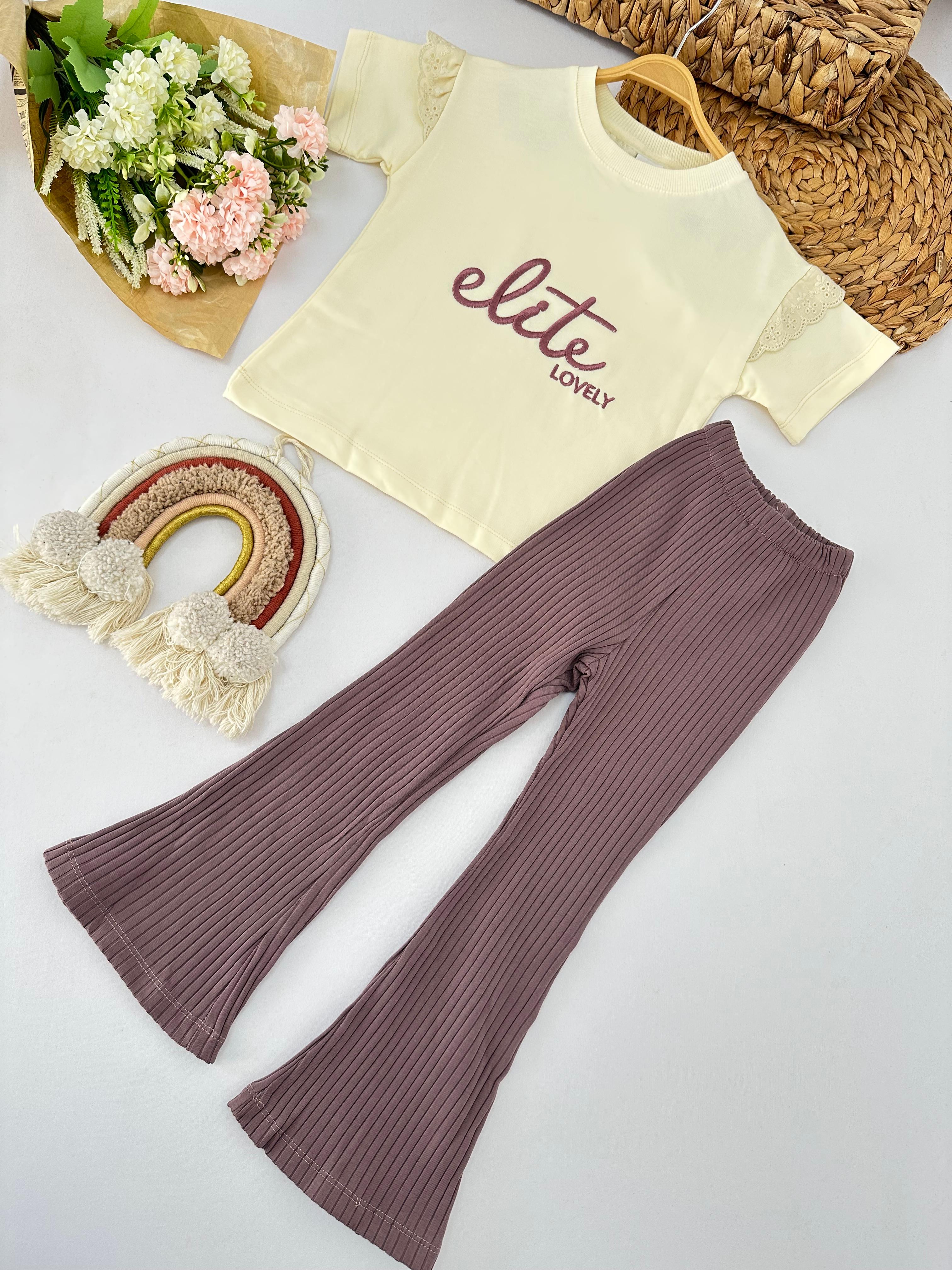 Kız Çocuk Gül Kurusu Elite Lovely Yazılı Takım