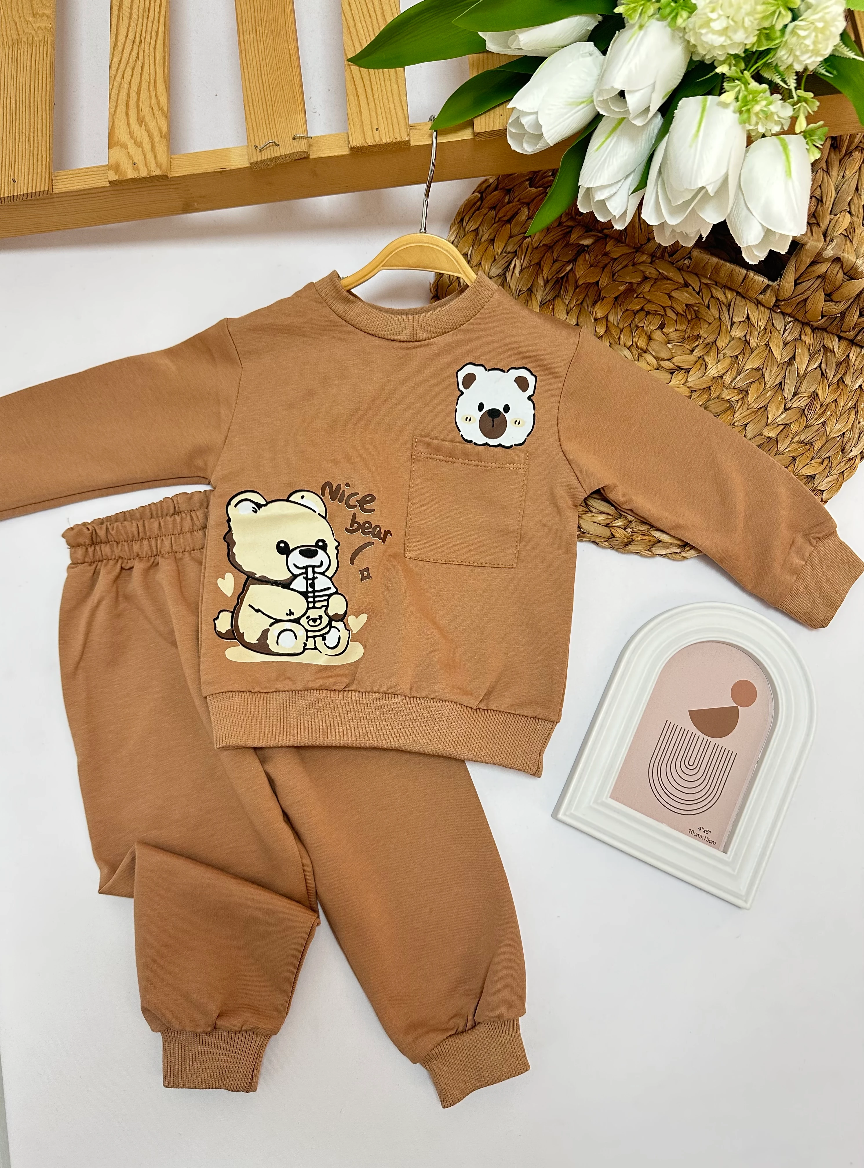 Erkek Çocuk Kahverengi  Cepli Ayıcık Takım