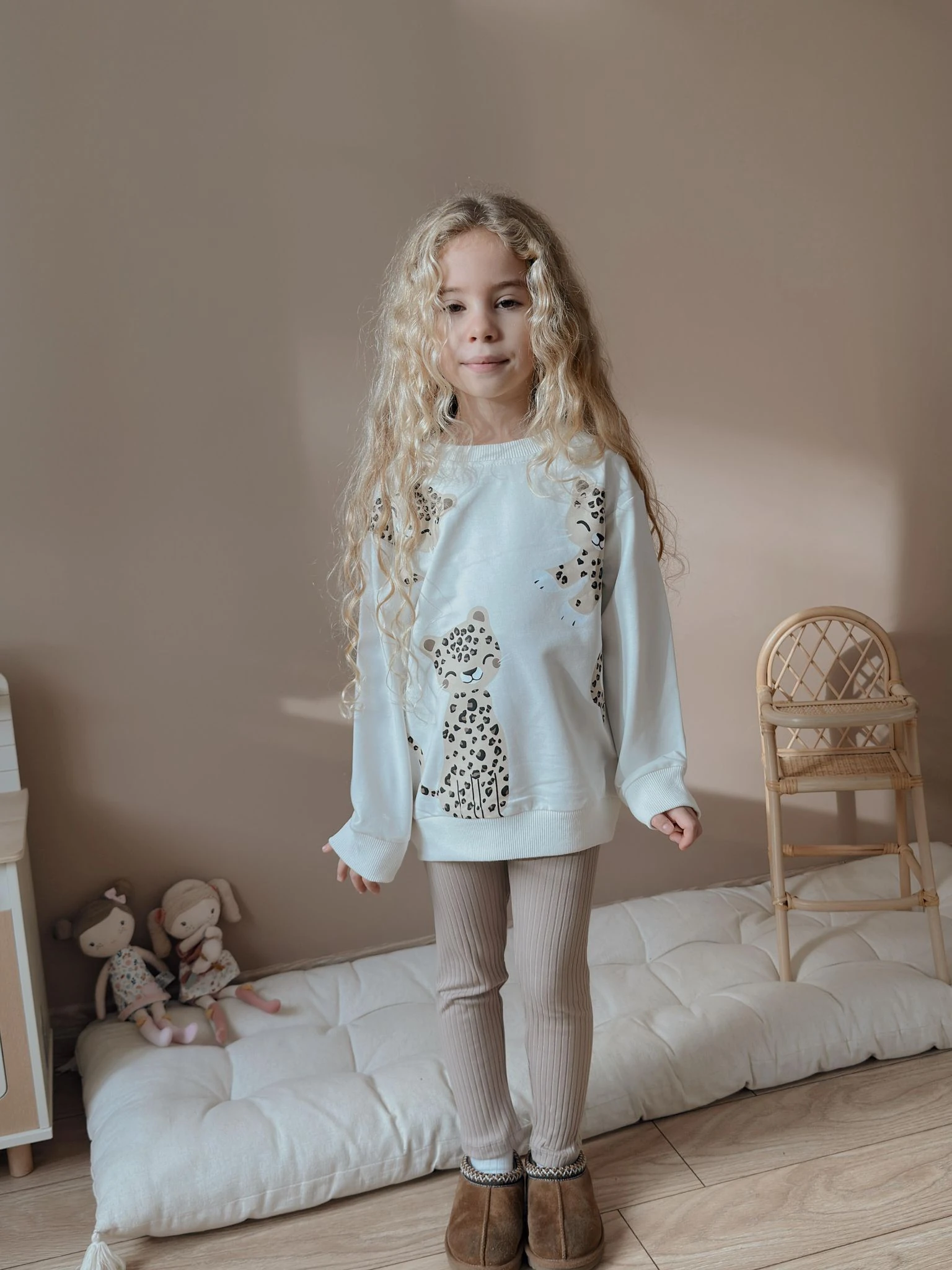 Beyaz Leopar Desenli Alt-Üst Takım