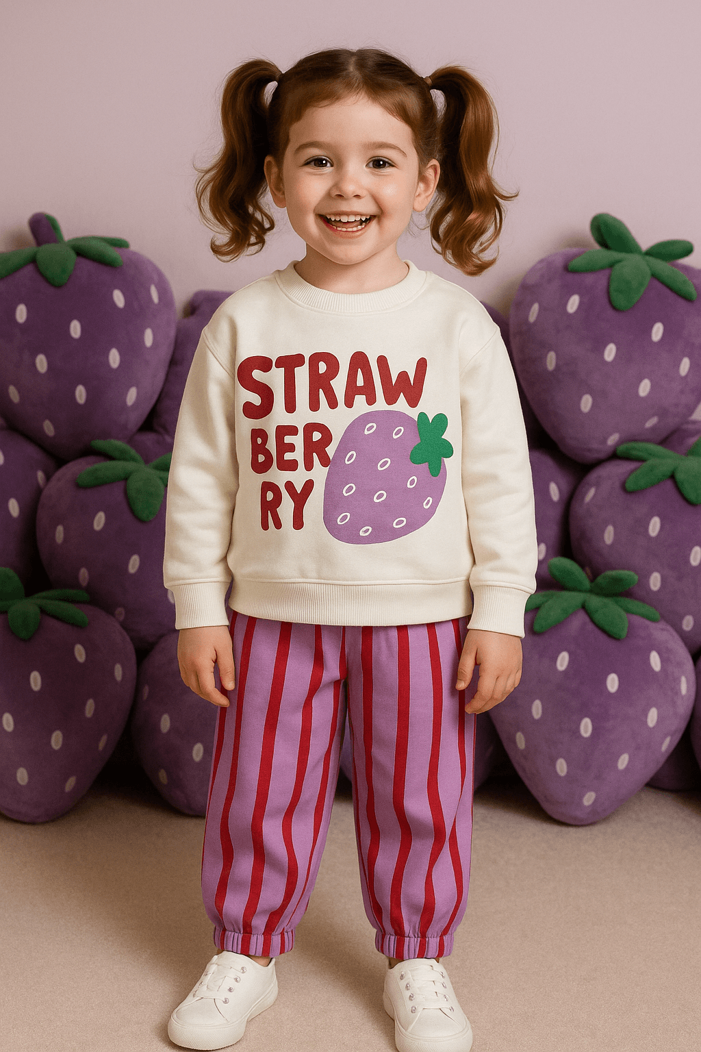 Kız Çocuk Mor Çilekli Çizgili Takım