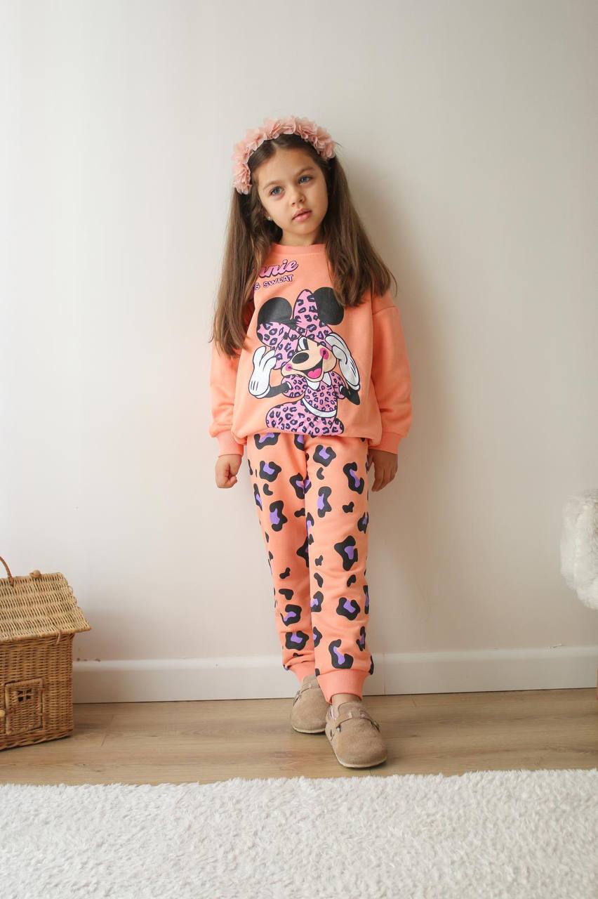 Kız Çocuk Somon Leoparlı Minnie Takım