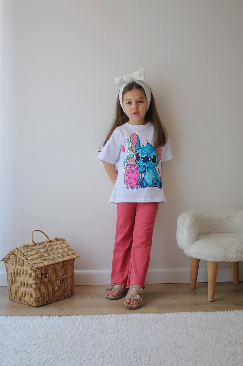 Kız Çocuk Stitch Baskılı Taytlı Takım