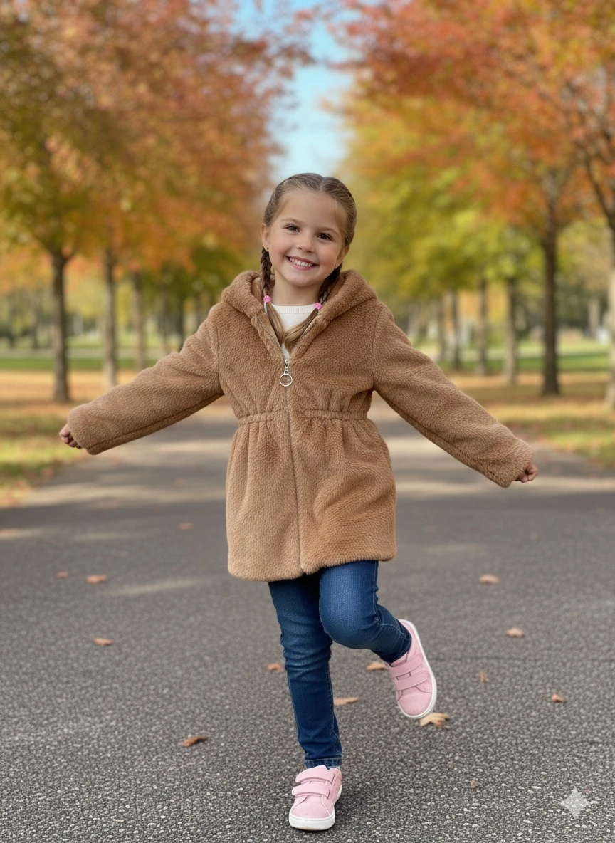 Kız Çocuk Kahve Peluş Kürk Mont