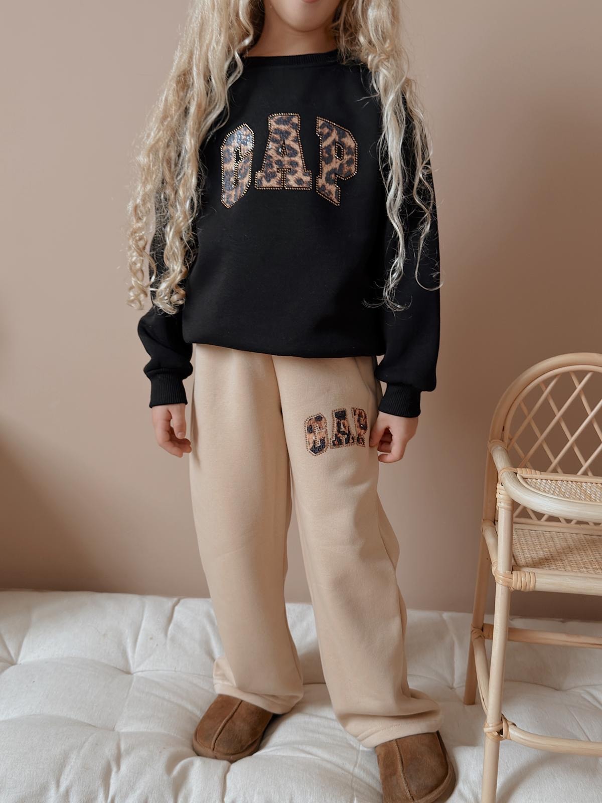 Kız Çocuk Siyah Marka Leopar Desenli 2'li Takım