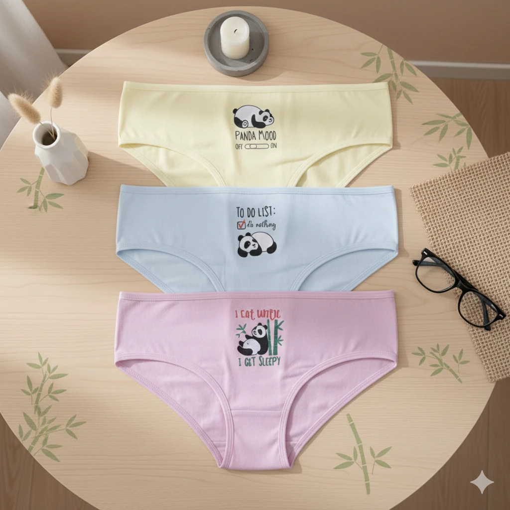 Kız Çocuk Çizgili Panda Desenli 3’lü Slip Külot