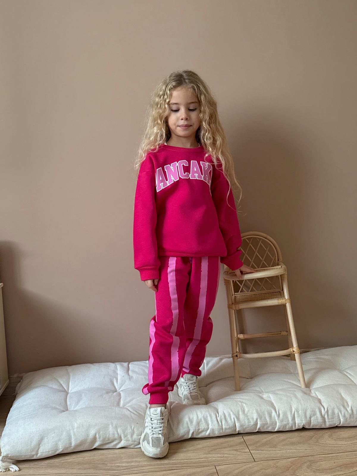 Kız Çocuk Fuşya Pancake Desenli Alt-Üst Takım