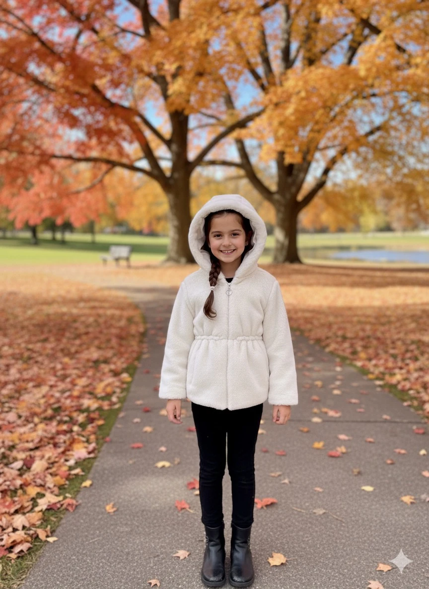 Kız Çocuk Beyaz Peluş Kürk Mont