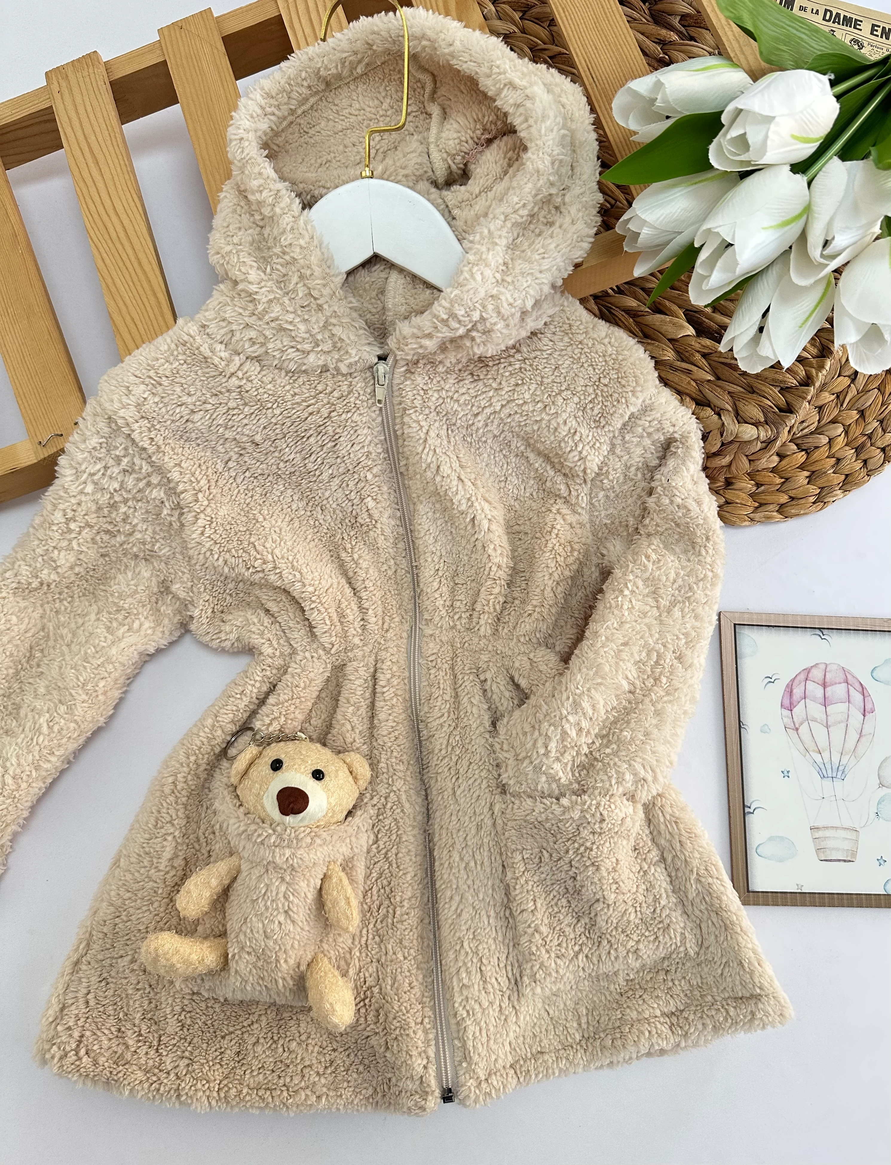 Kız Çocuk Peluş Ayıcıklı Hırka