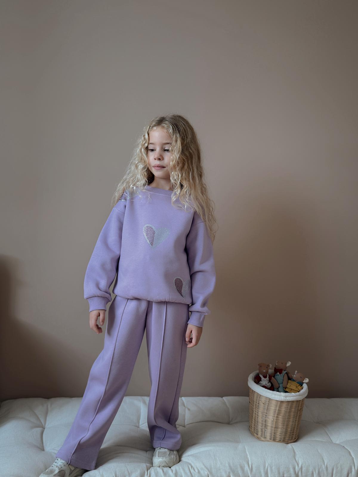 Kız Çocuk Mor Kalp Desenli Alt-Üst Takım