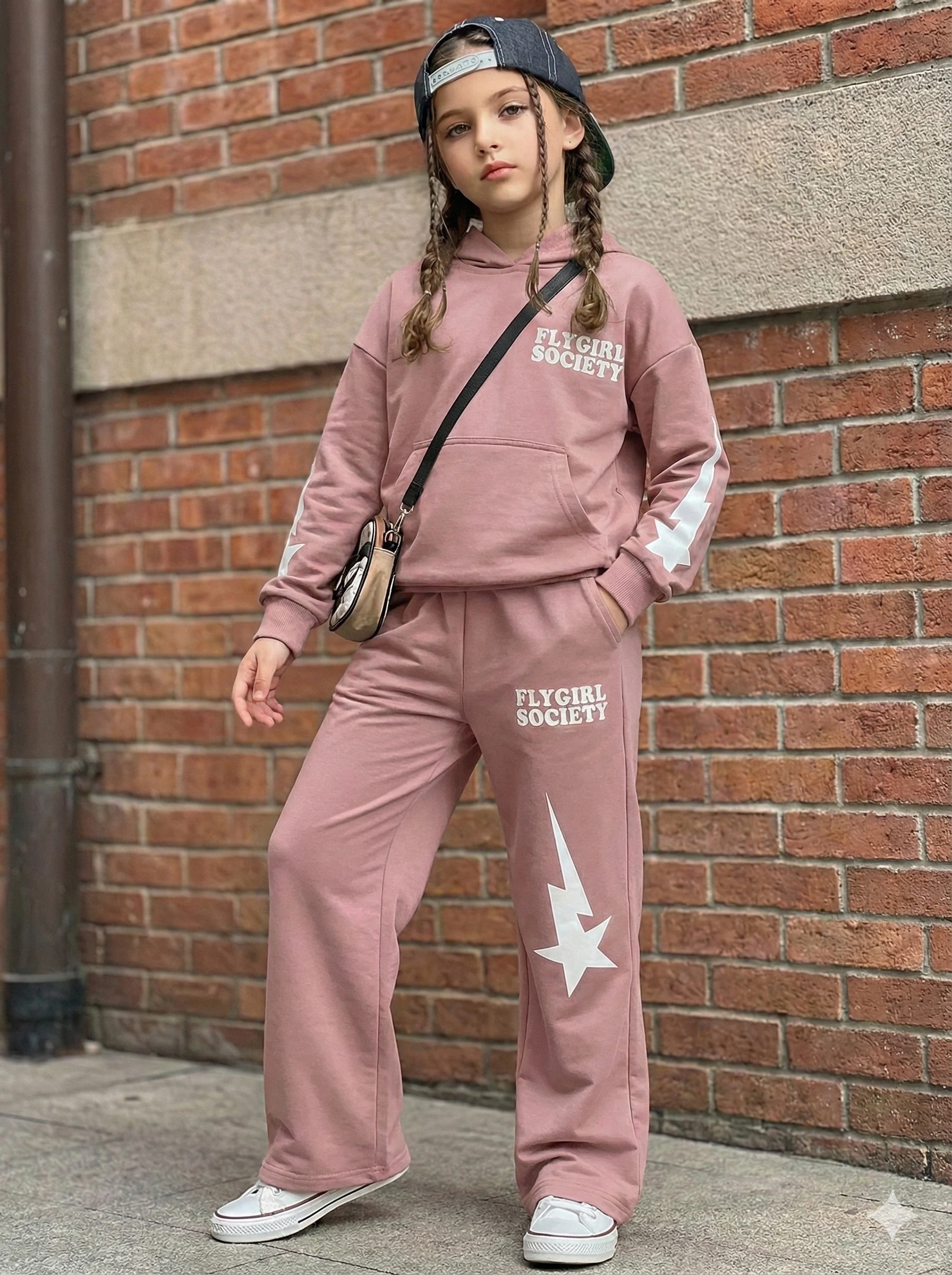 Kız Çocuk Pembe Yıldızlı FlyGirl Alt-Üst Takım