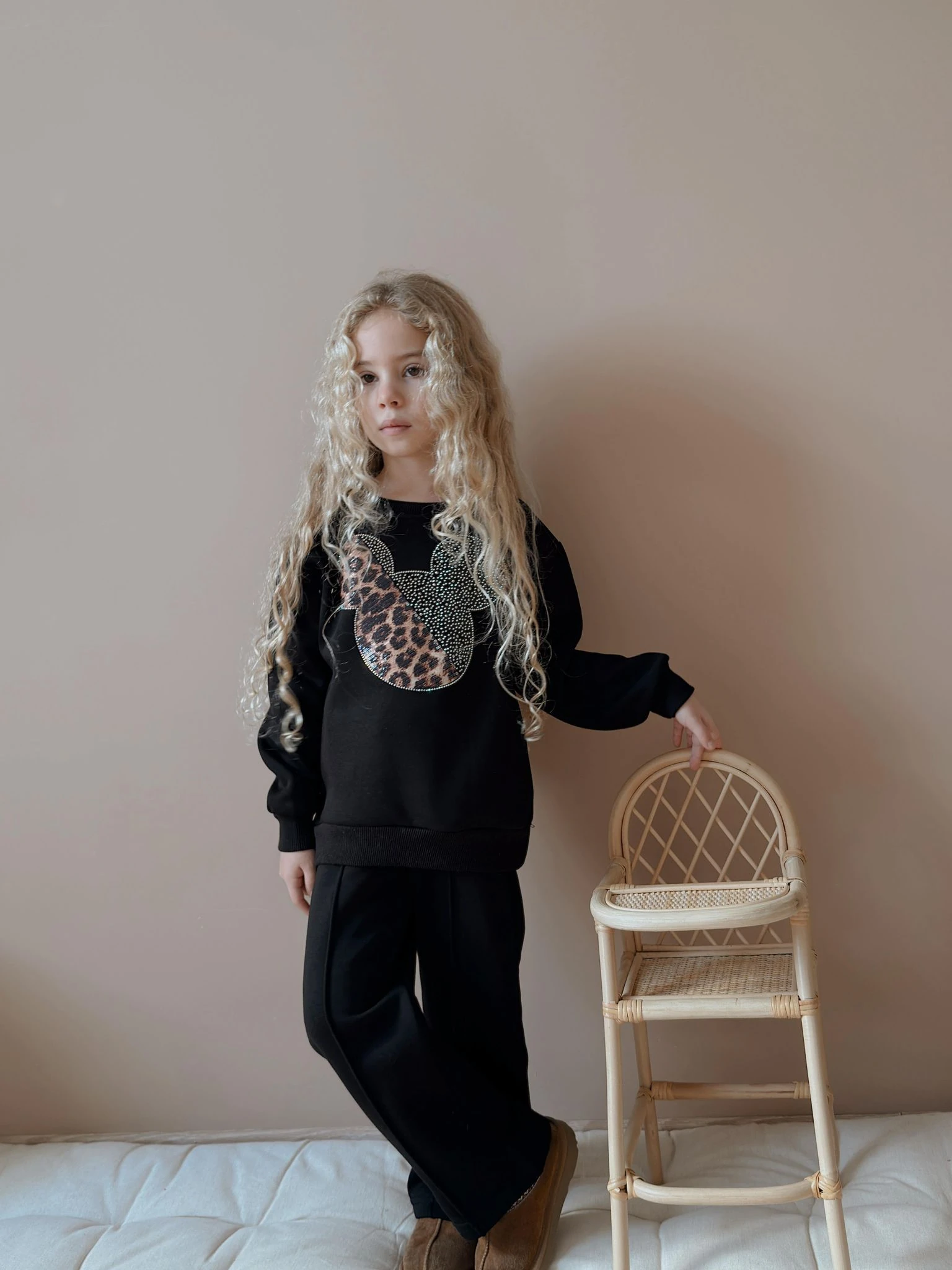 Siyah Leopar Taşlı Desenli Alt-Üst Takım