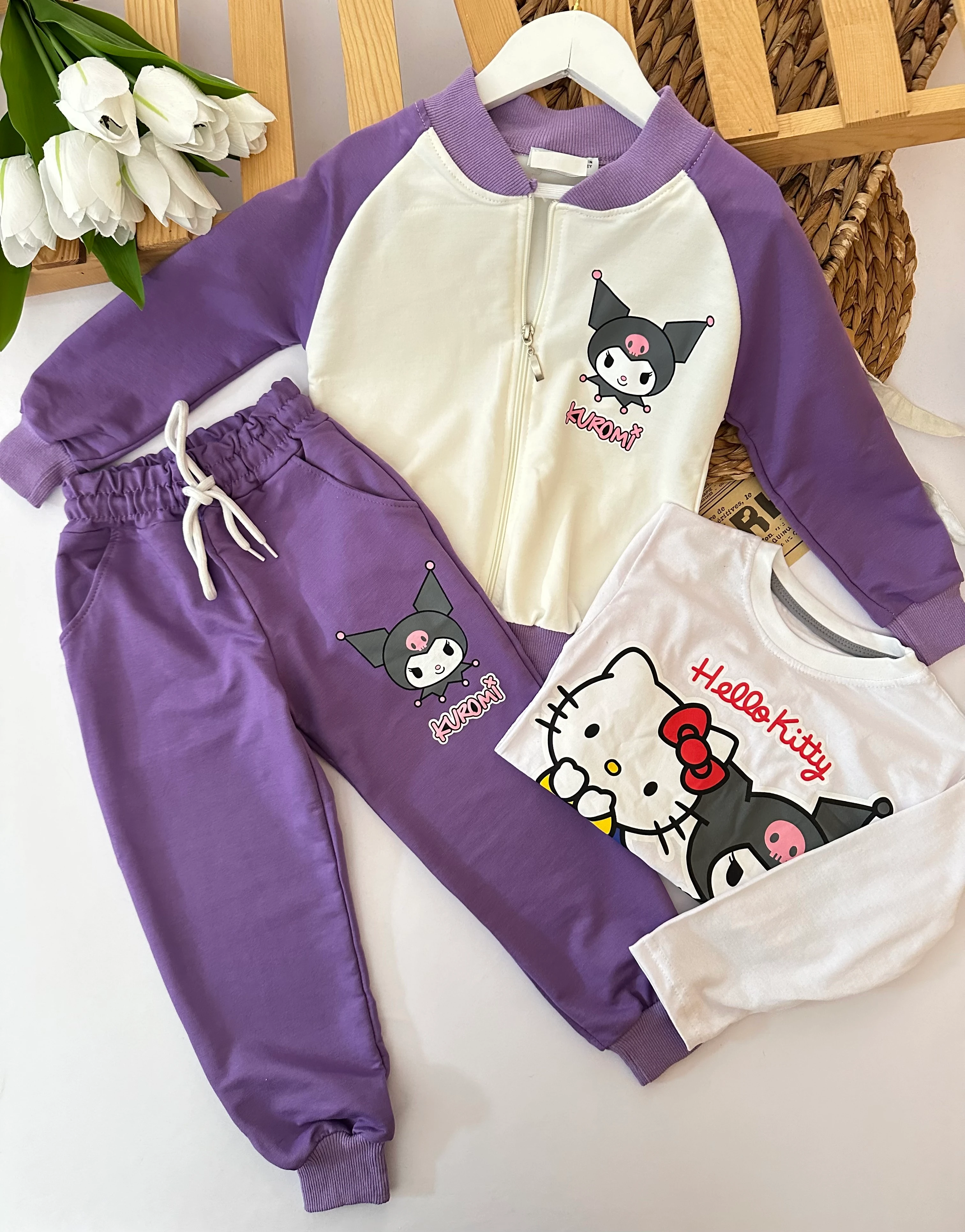 Kız Çocuk Kuromi Mor 3'lü Takım