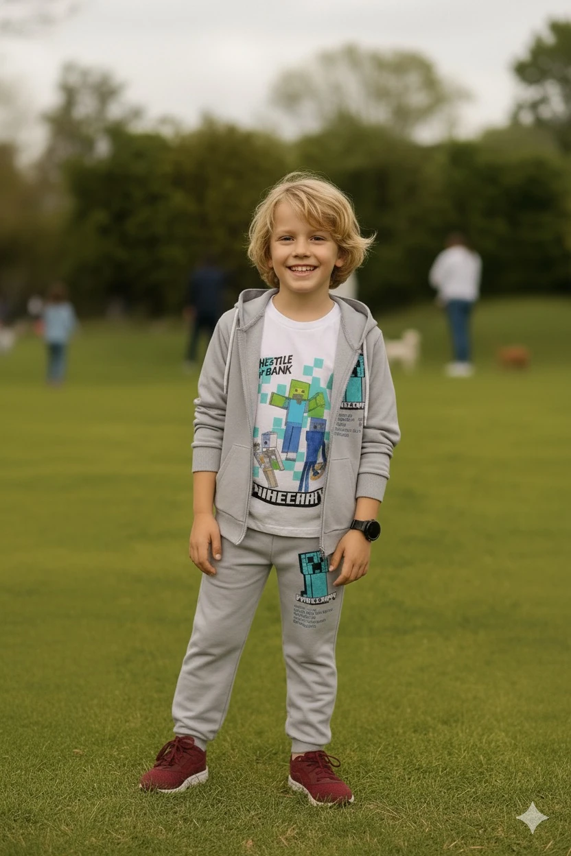 Erkek Çocuk Gri Minecraft 3'lü Takım