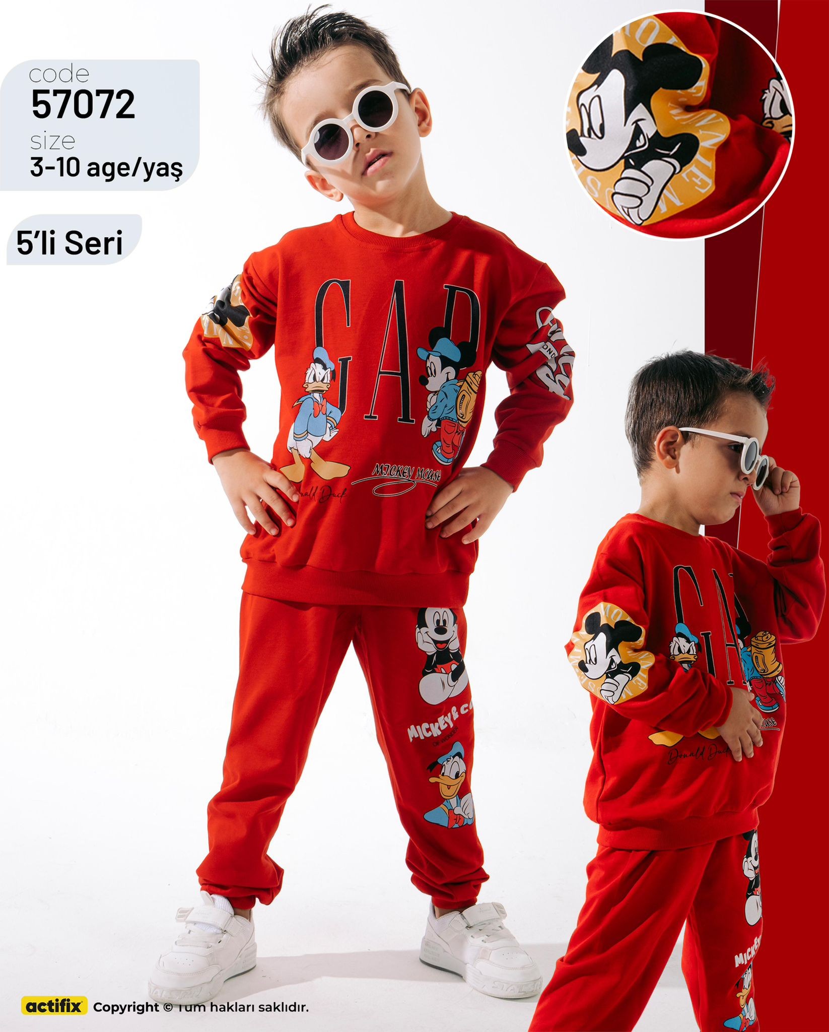 Erkek Çocuk Kırmızı Mickey Gap Takım