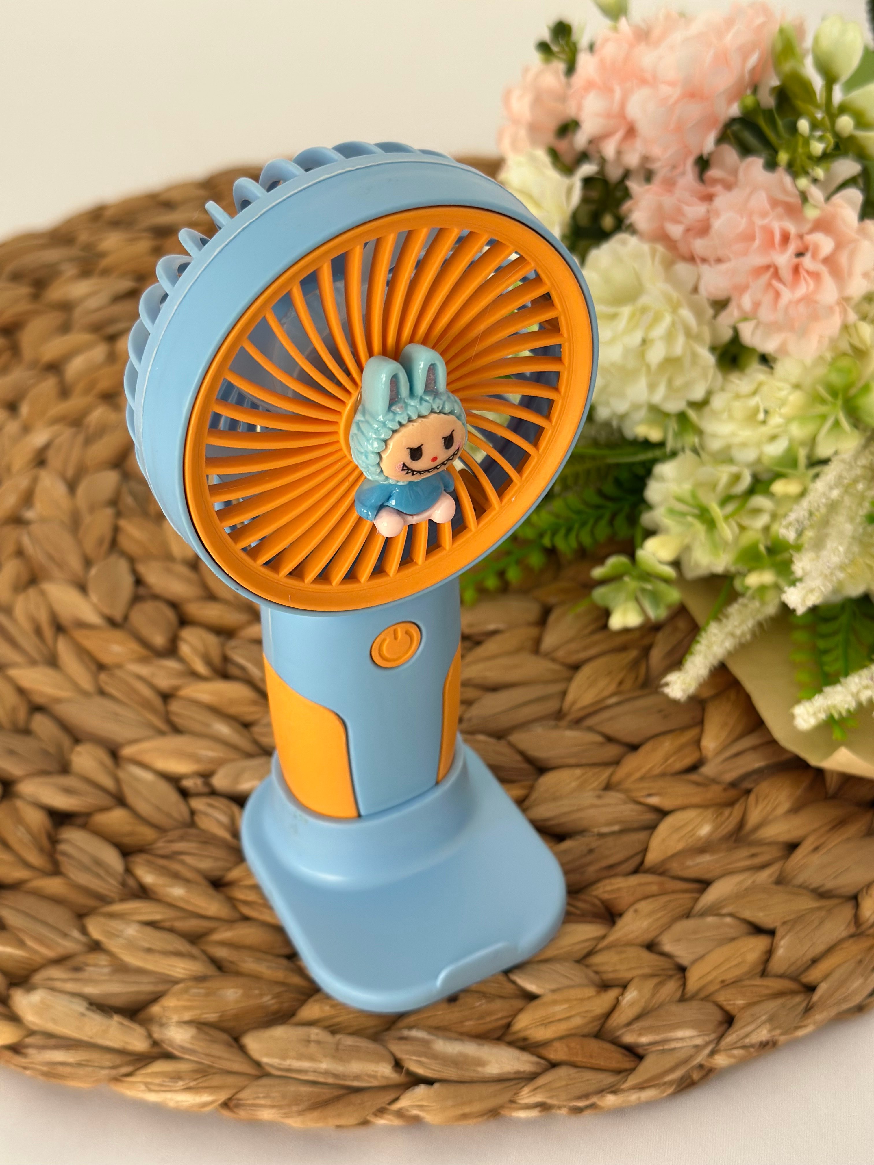 Mavi Turuncu Labubu Şarjlı Mini Fan