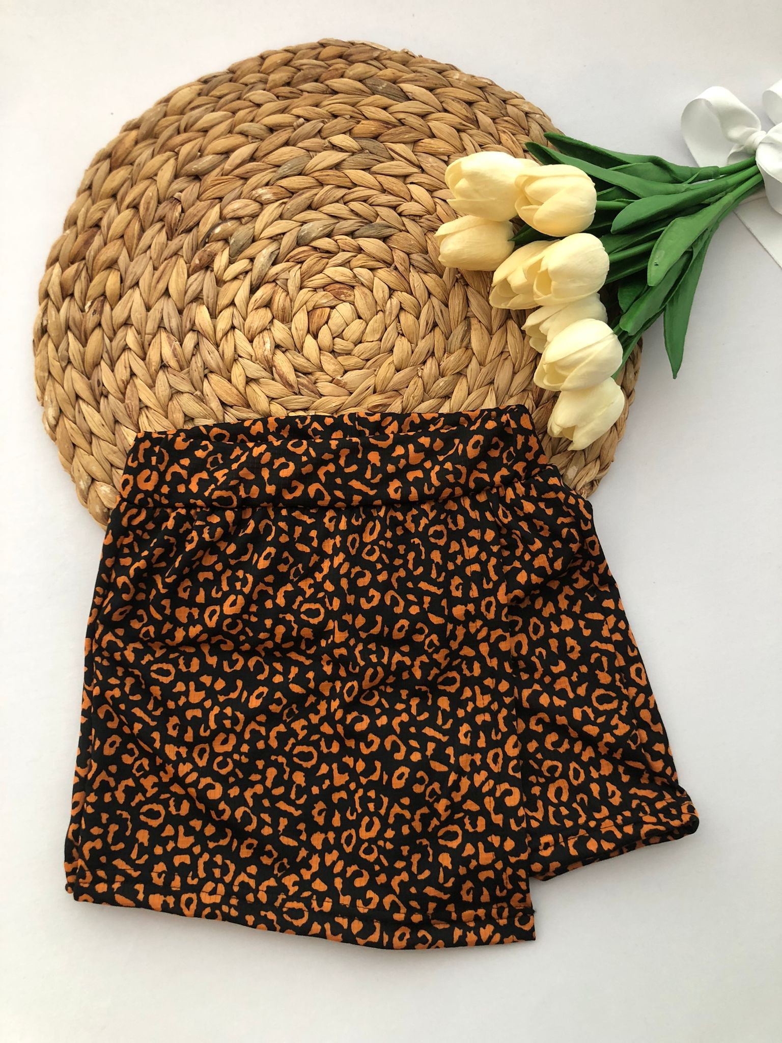 Kız Çocuk Siyah Turuncu Leopar Şort Etek