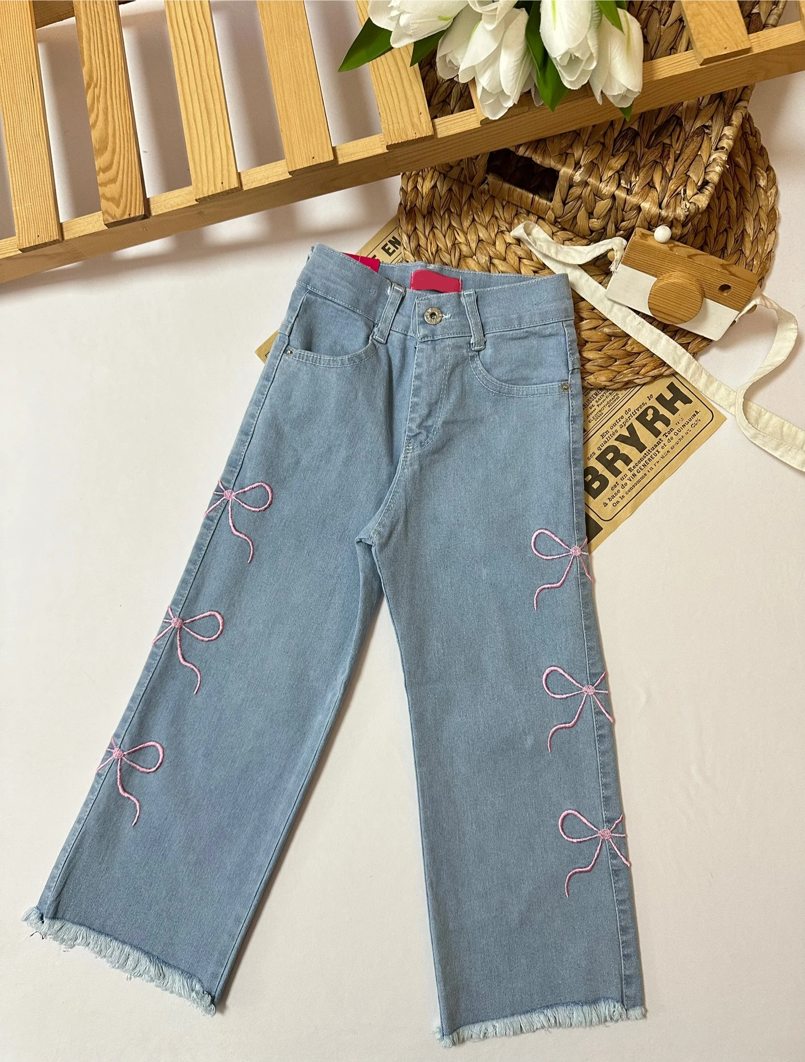 Kız Çocuk Yanları Kurdeleli Açık Mavi Kot Pantolon