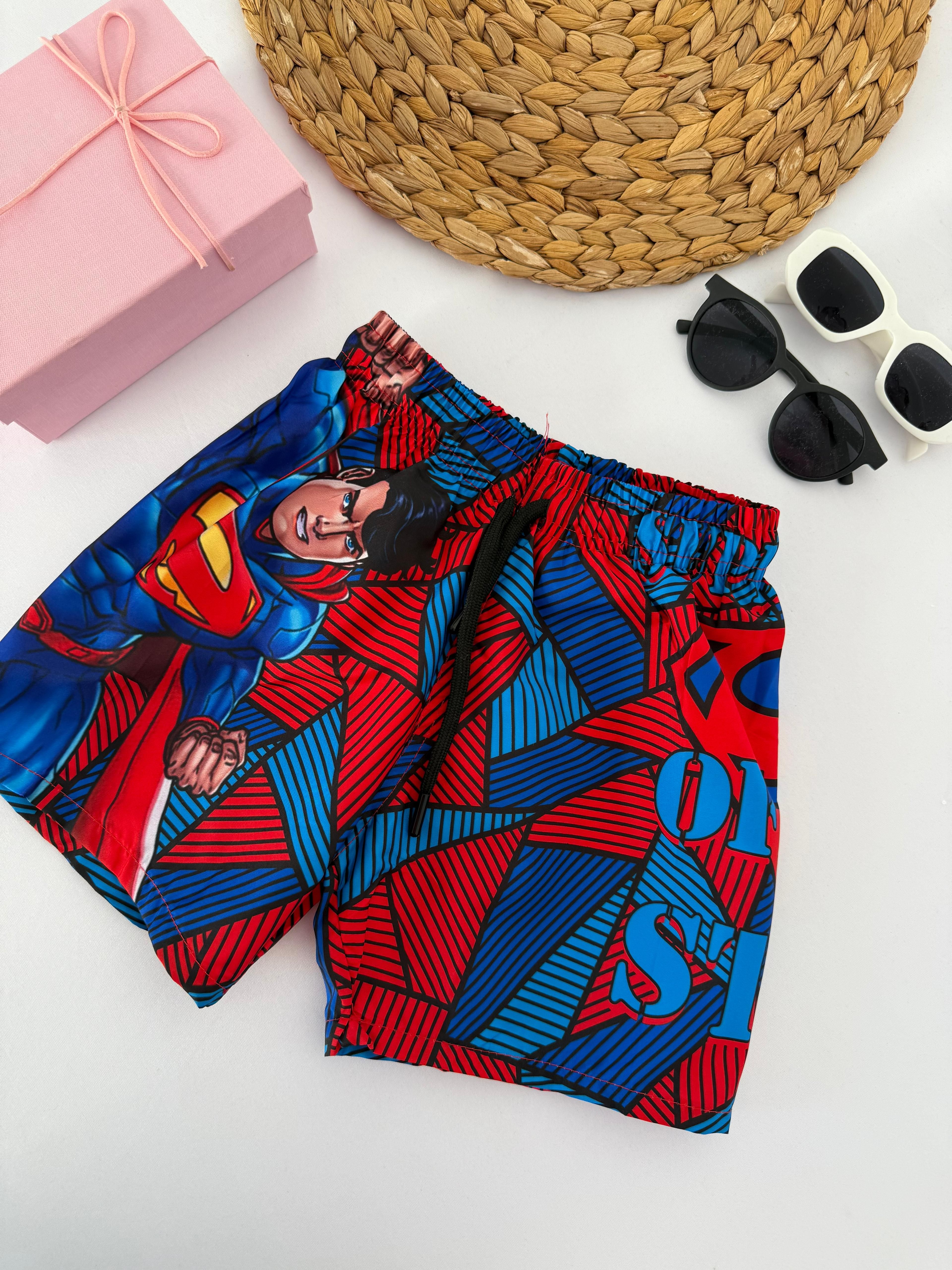 Erkek Çocuk Kırmızı Superman Deniz Şortu