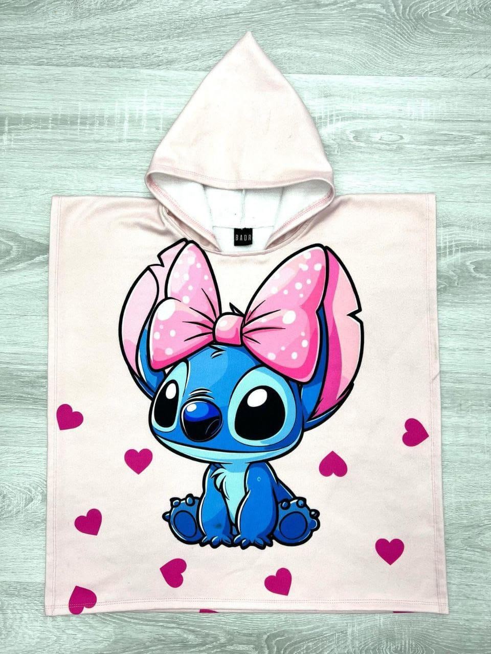 Kız Çocuk Kalpli Stitch Panço Havlu