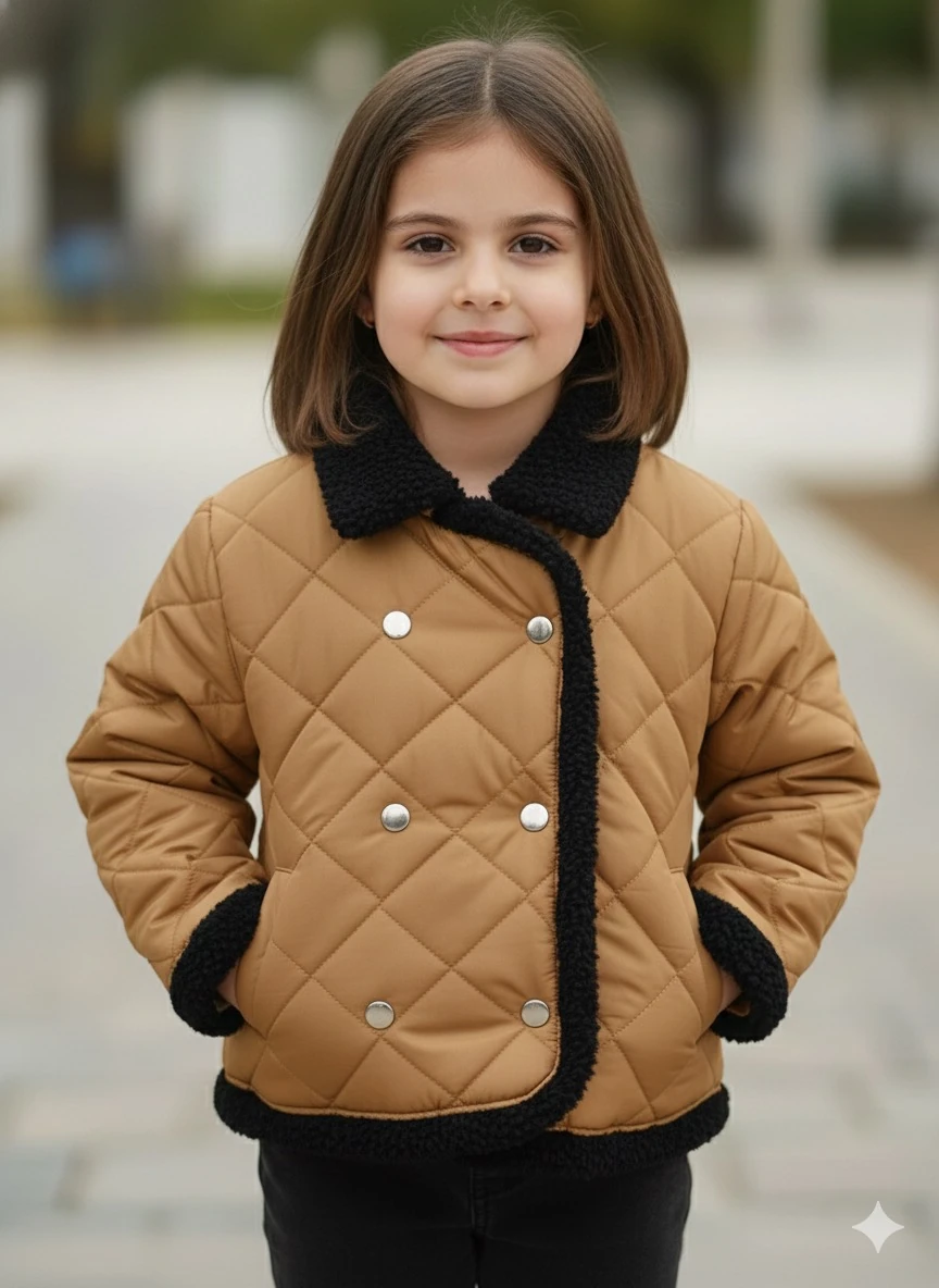 Kız Çocuk Kahve İçi Yünlü Mont