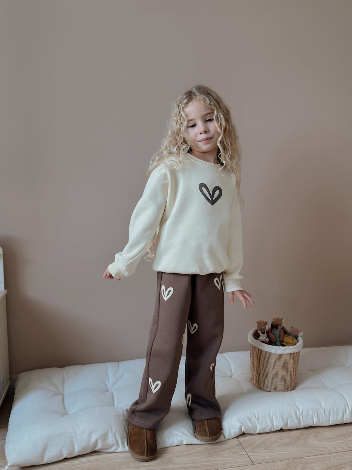 Kız Çocuk Bej Kalp Desenli Alt-Üst Takım