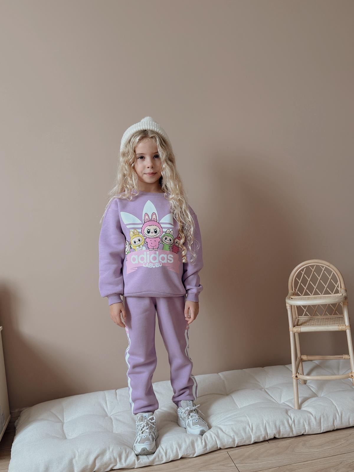 Kız Çocuk Mor Labubu Çizgili 2’li Takım