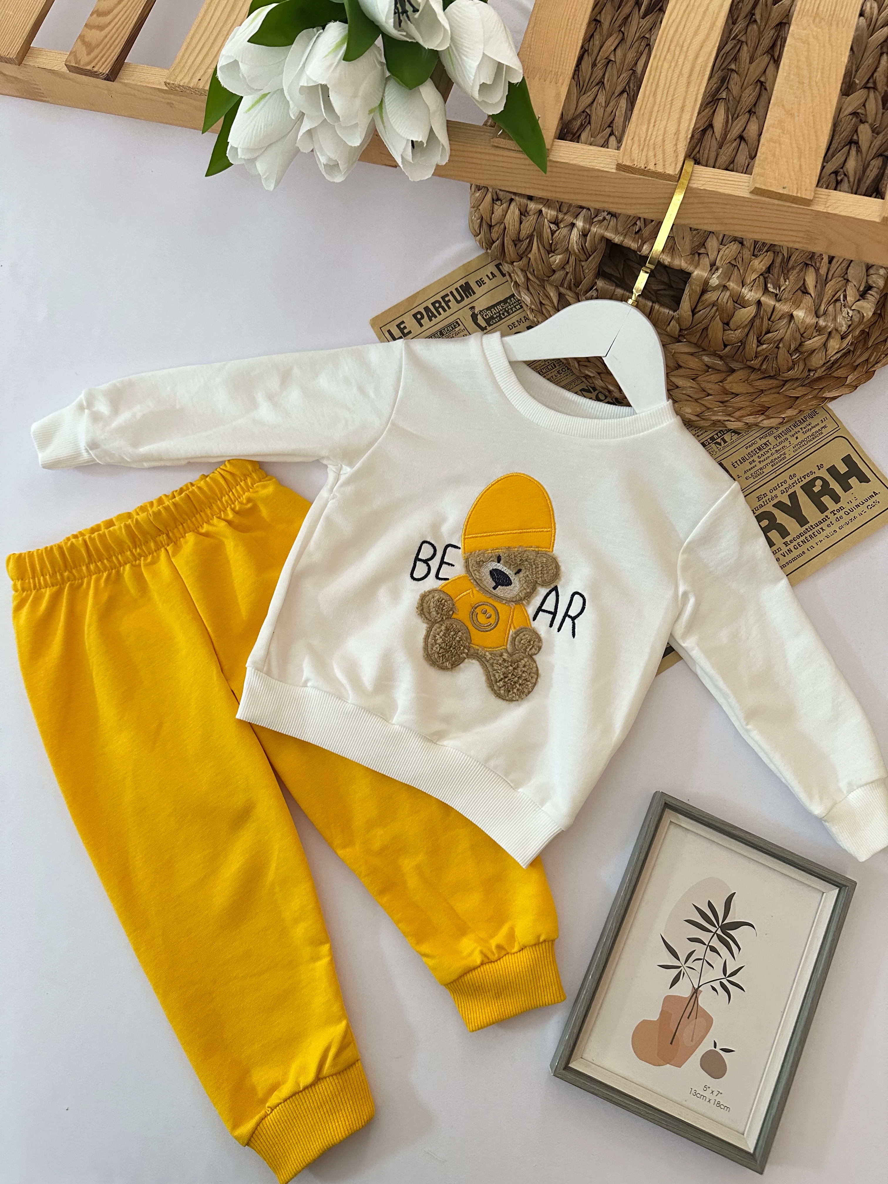 Unisex Sarı Şapkalı Ayıcık Takım