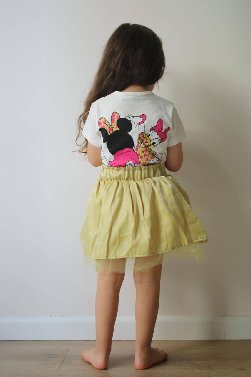 Kız Çocuk Yağ Yeşili Minnie Daisy Parlak Tüllü Etekli Takım