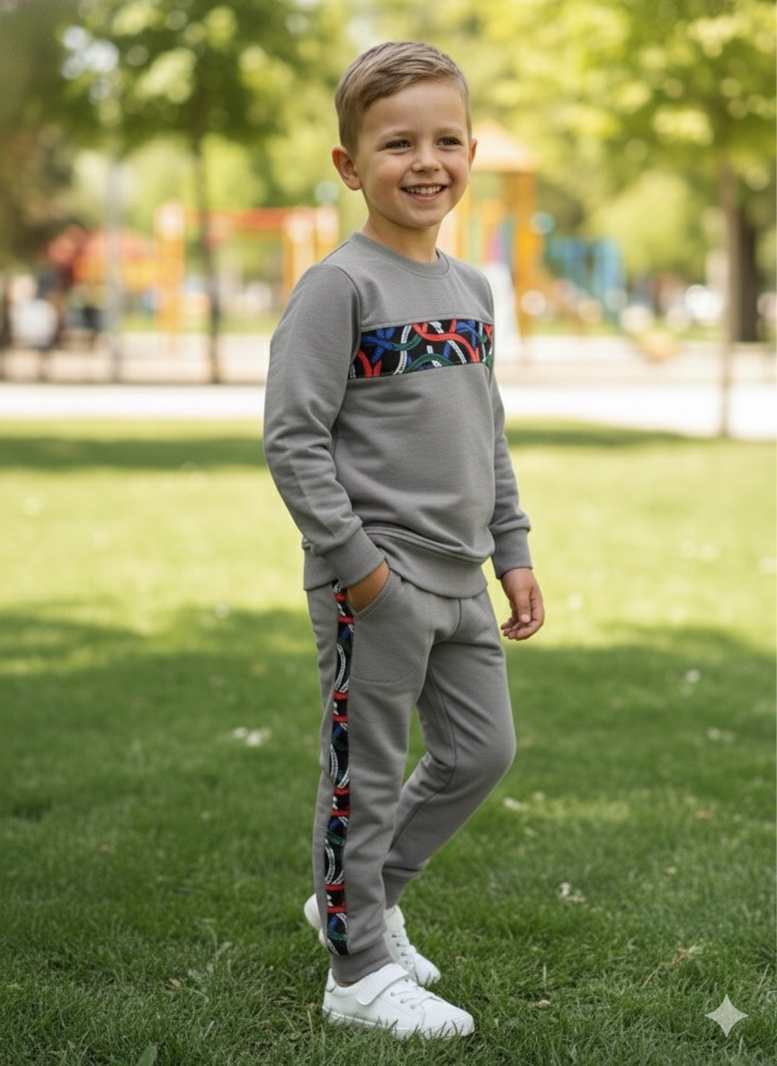 Erkek Çocuk Gri Desenli Takım