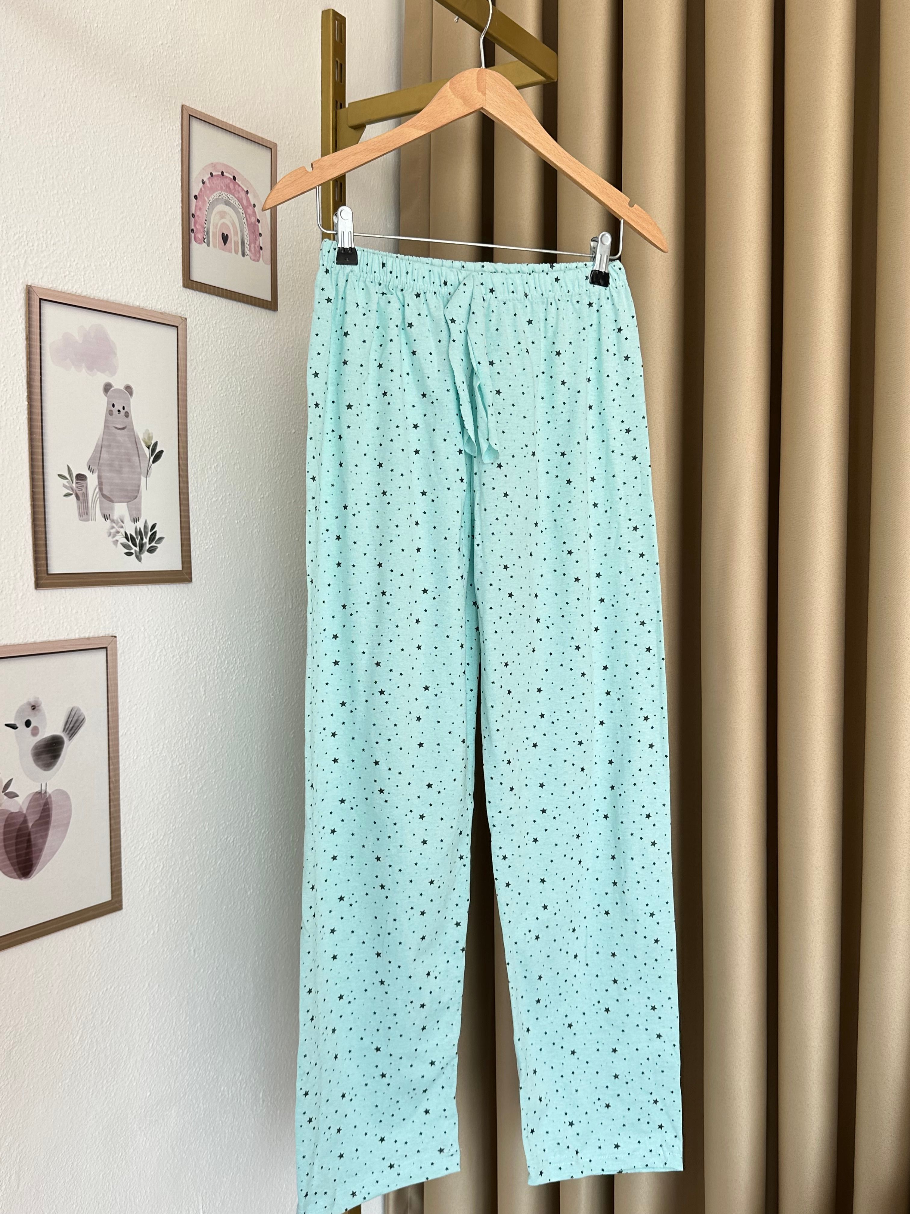Turkuaz Yıldız Desenli Kadın Pijama Altı