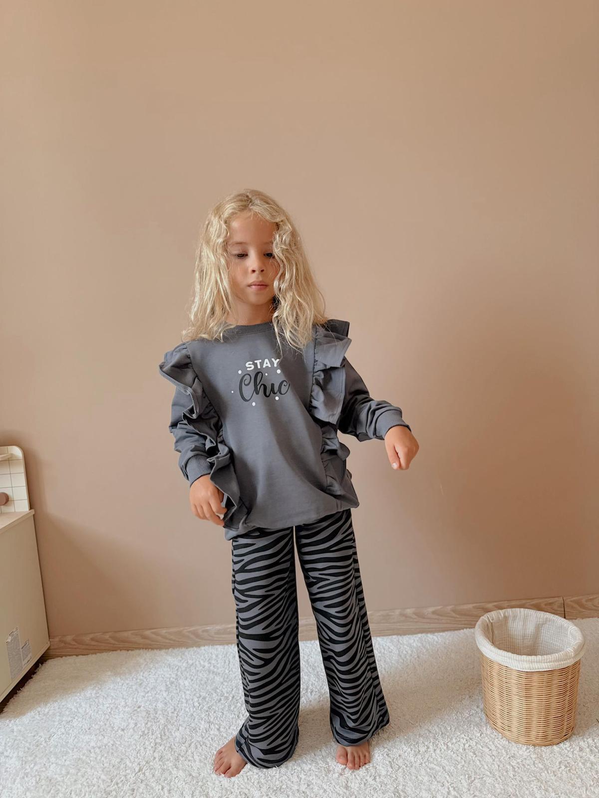 Kız Çocuk Antrasit Zebra Desenli Alt-Üst Takım