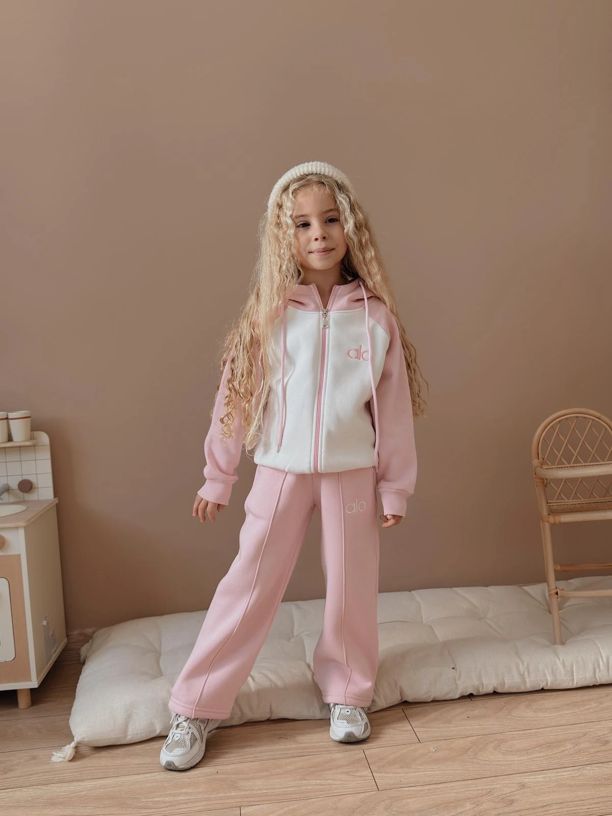 Kız Çocuk Pembe Fermuarlı Alt-Üst Takım