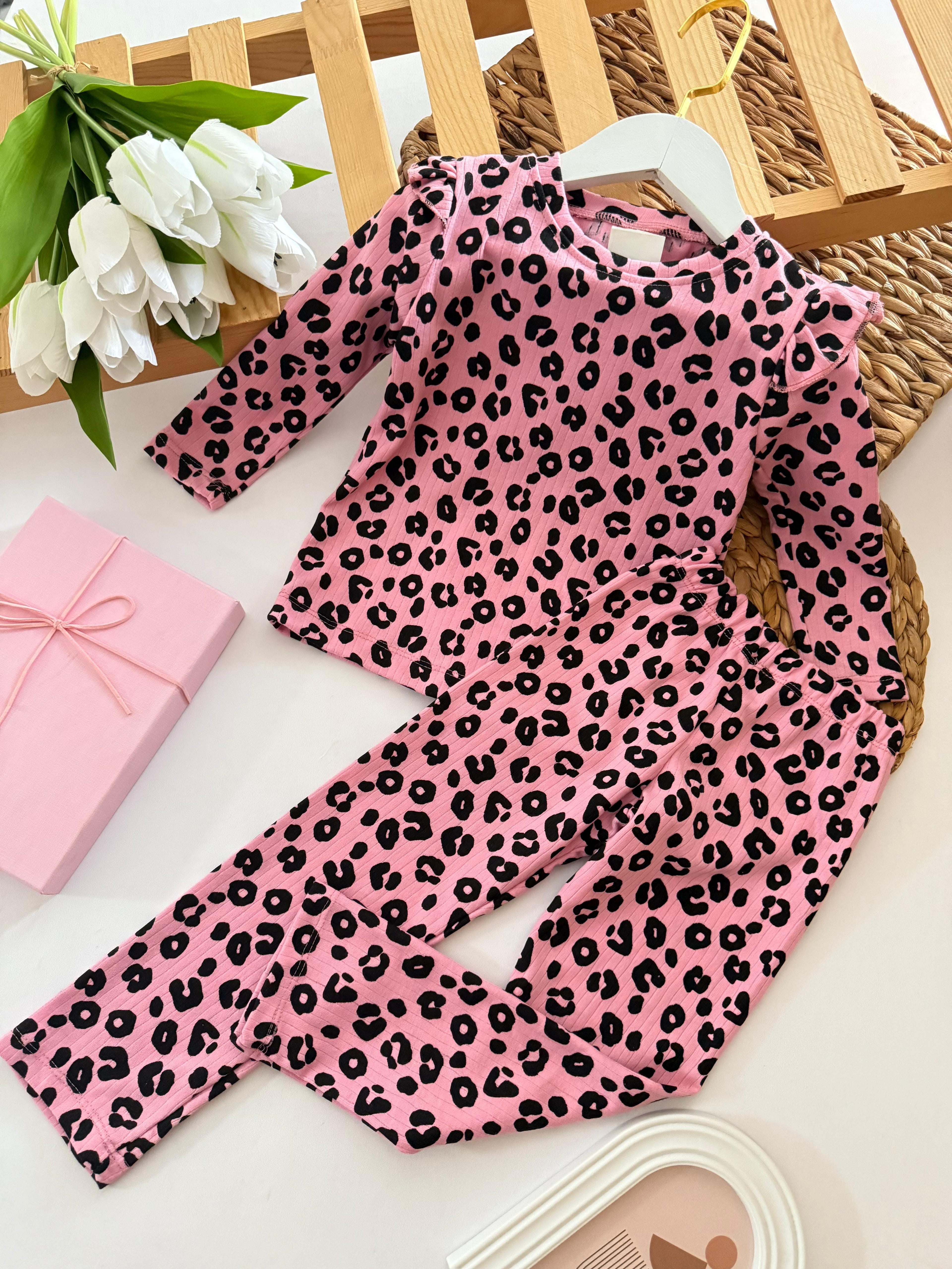 Kız Çocuk Pembe Leopar Desenli Alt-Üst Takım